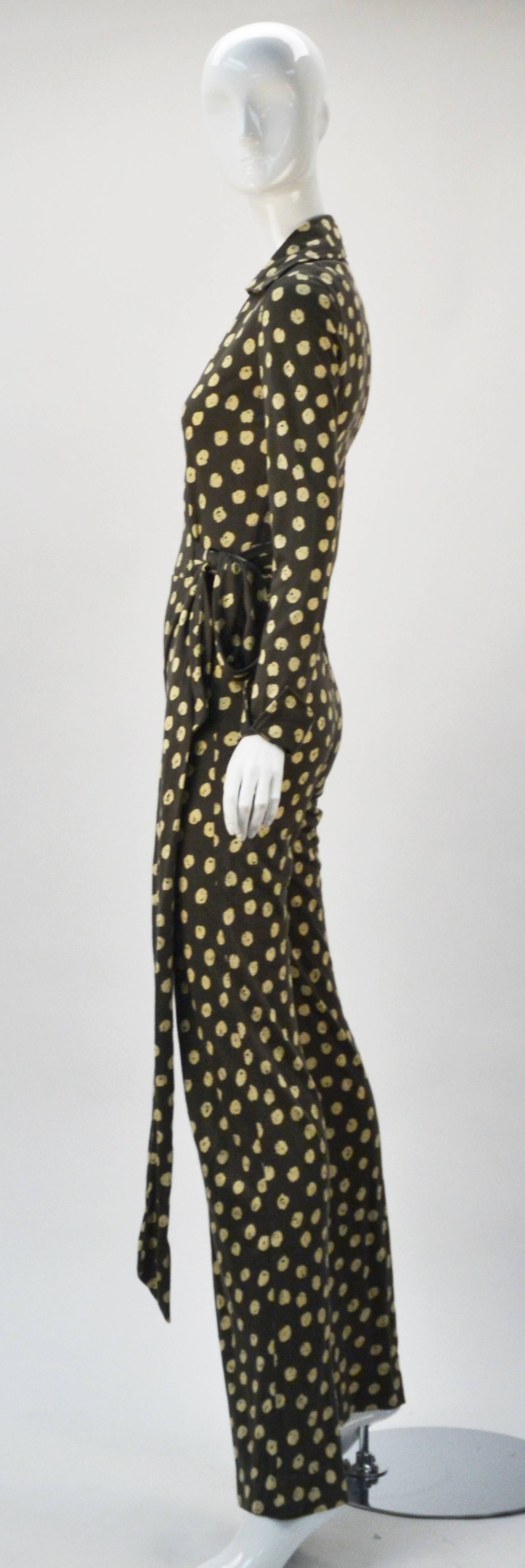 Black 1970s Diane von Furstenberg Polka Dot Wrap Around Jumpsuit