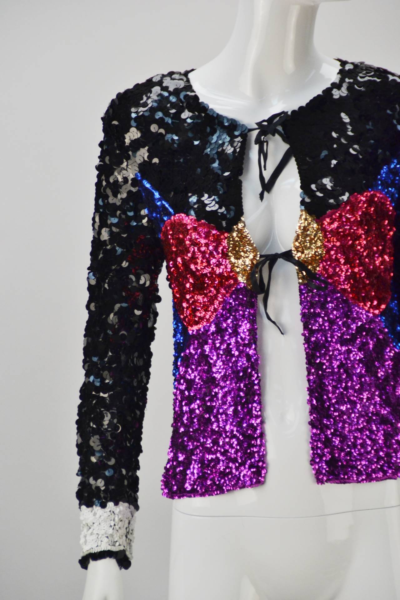 1980s Sonia Rykiel Couture Multi Color Sequin Jacket In Good Condition For Sale In Houston, TX