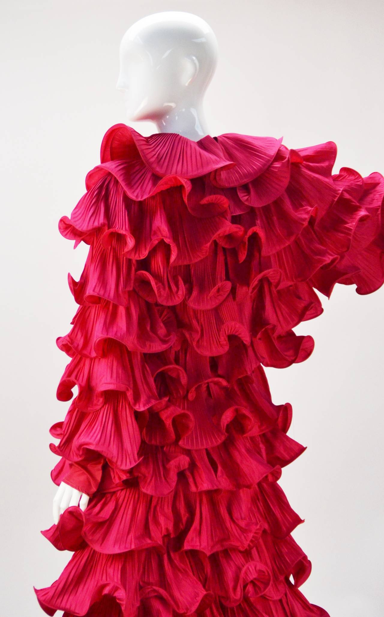 Women's 1980s Pierre Cardin Haute Couture Fuschia Ruffled Evening Gown