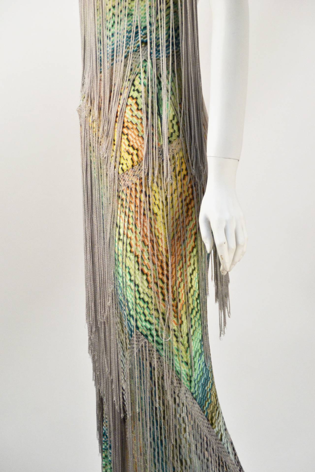 Gray 1980s Missoni Multi Color Knit Halter Dress with Fringe For Sale