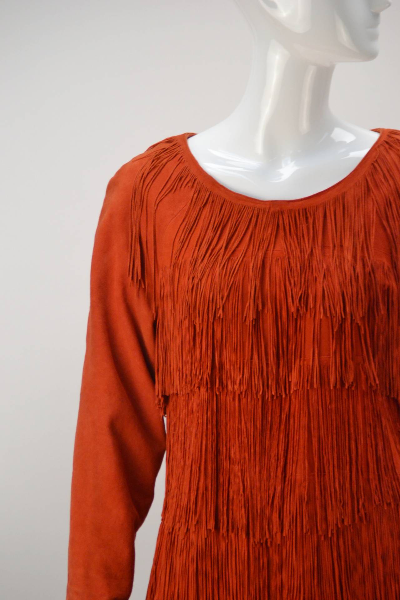 Women's 1980s Mario Valentino Leather Red Fringed Dress