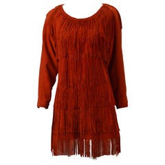 Vintage 1980s Mario Valentino Leather Red Fringed Dress