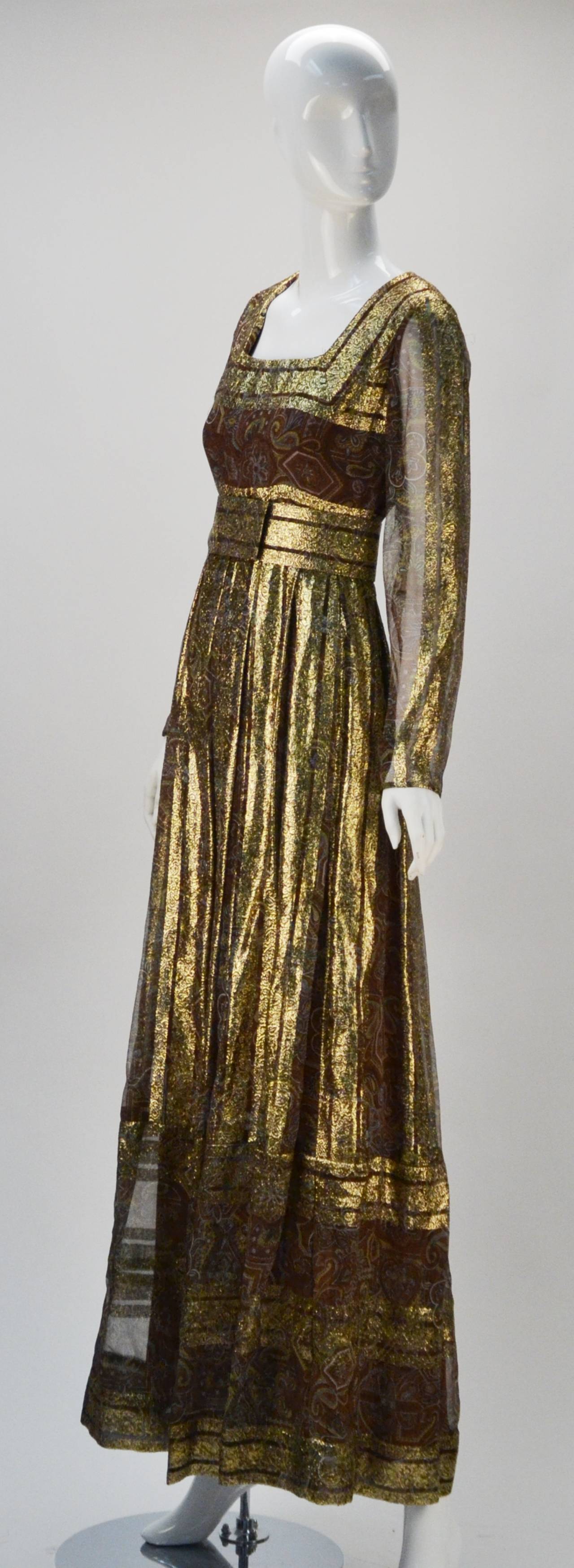 Late 60's Marc Bohan for Christian Dior Metallic Gold Evening Dress In Good Condition In Houston, TX