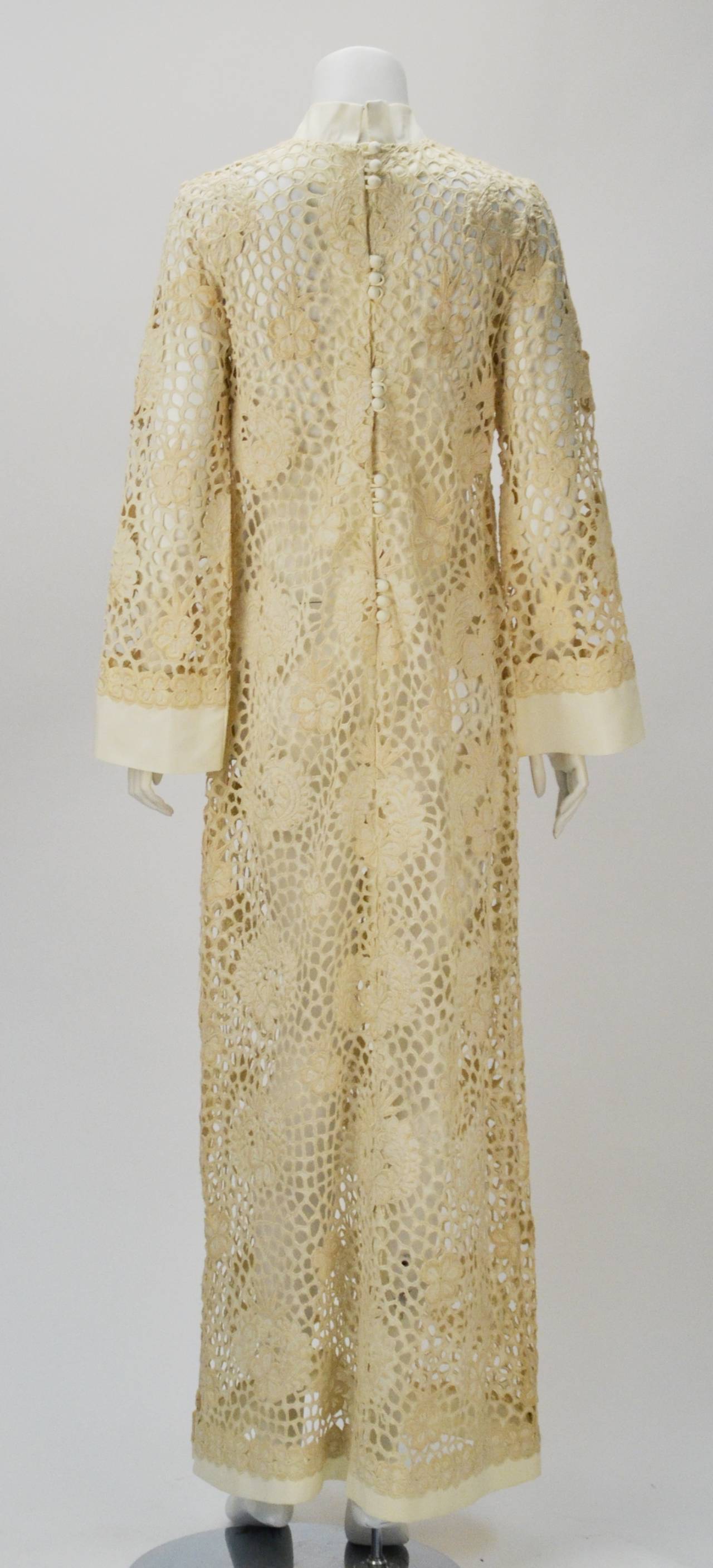 Brown Embroidered Lace Kaftan, 1960s  For Sale