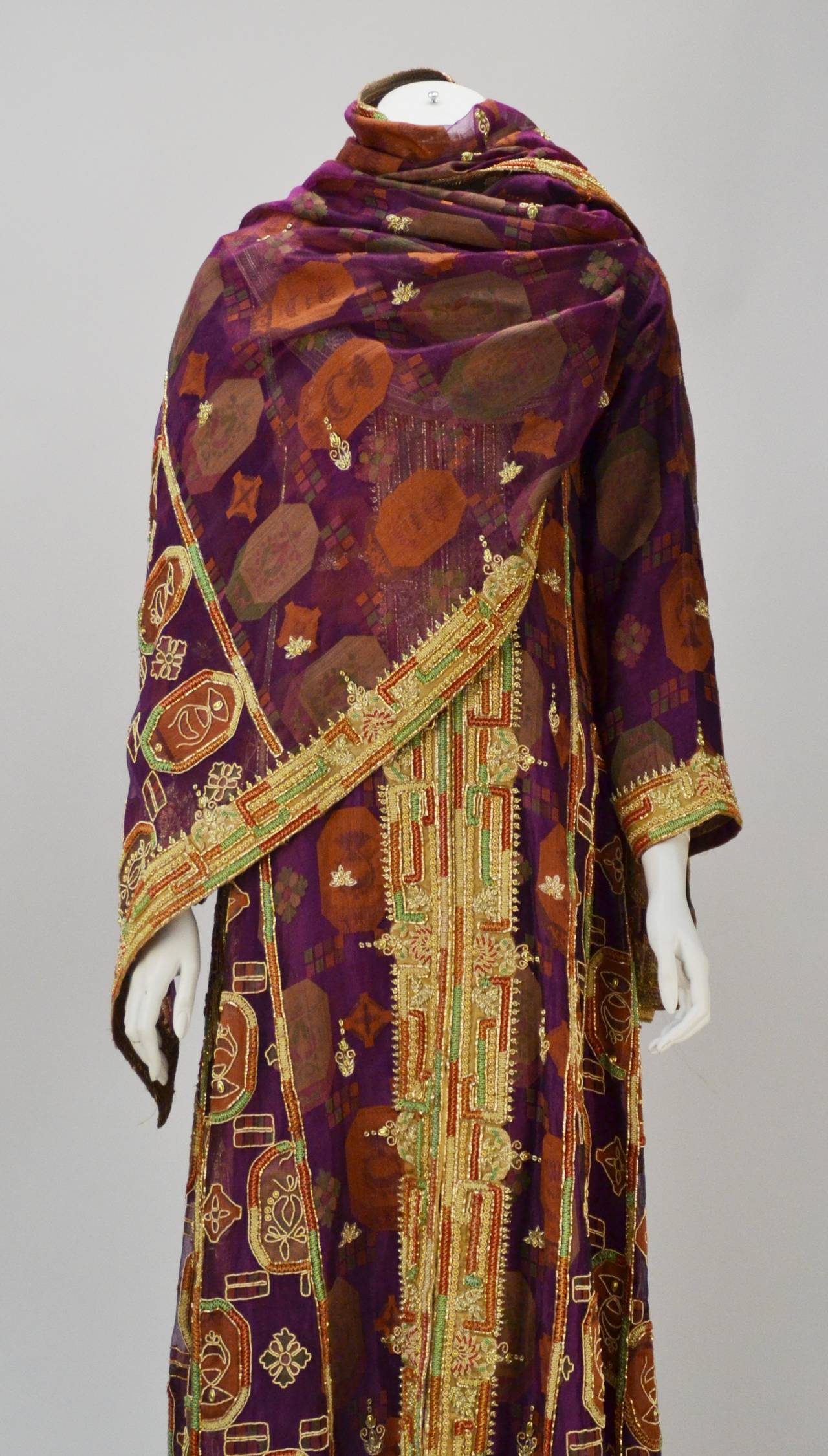 1970s Indian Multi Color Embroidered Kaftan Ensemble For Sale 2