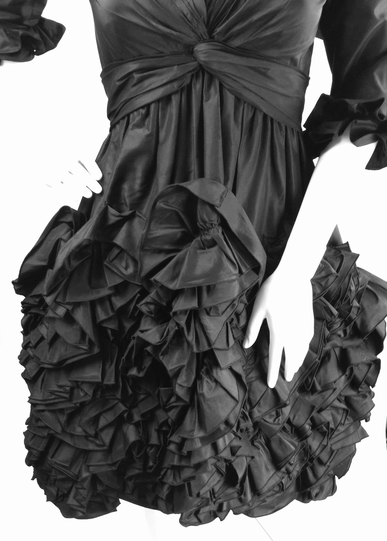 1990s Oscar De La Renta Black Ruffle Dress