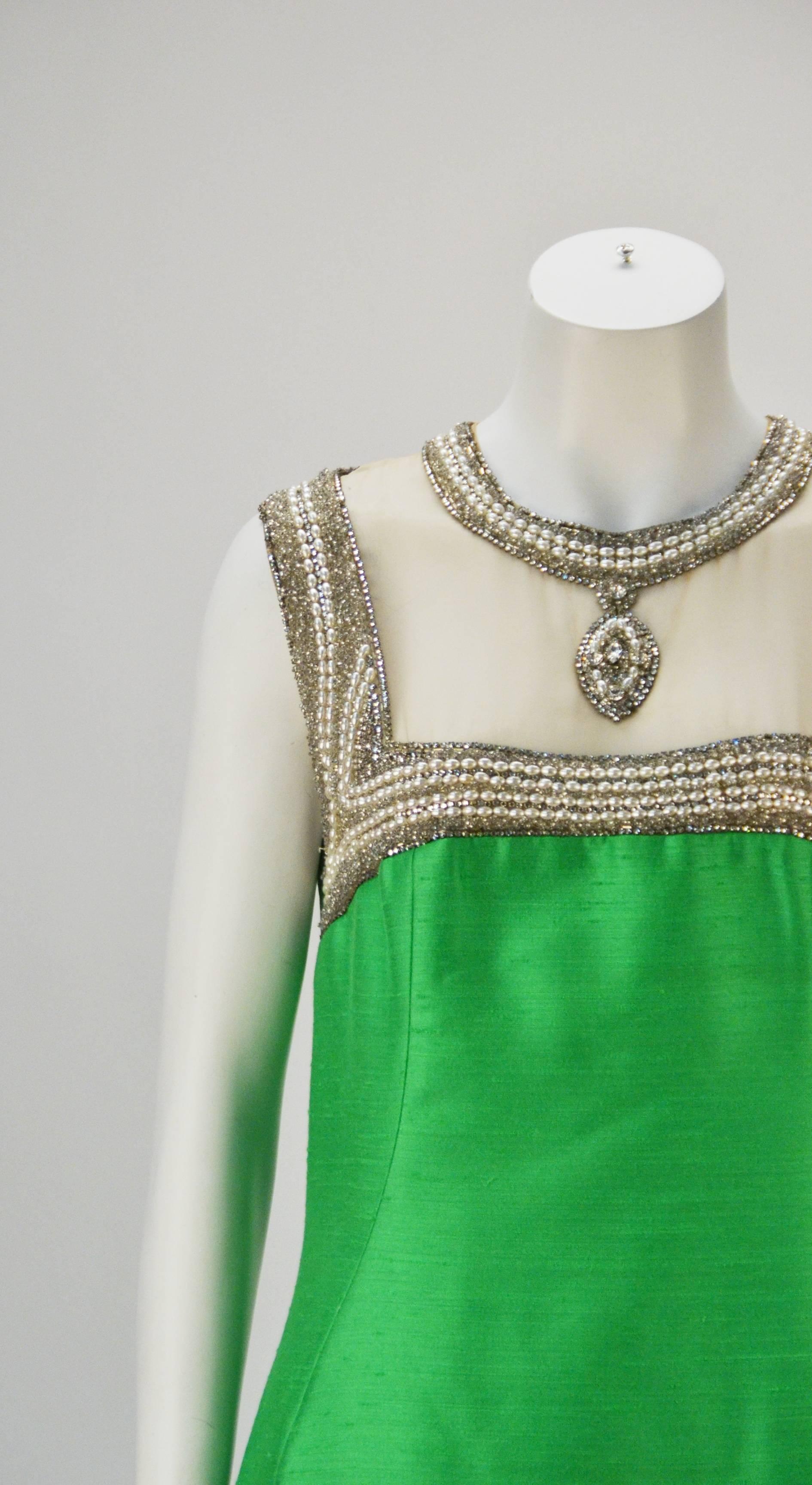 Women's 1960s Mr. Blackwell Custom Green Silk 2 Piece Dress and Jacket Ensemble For Sale