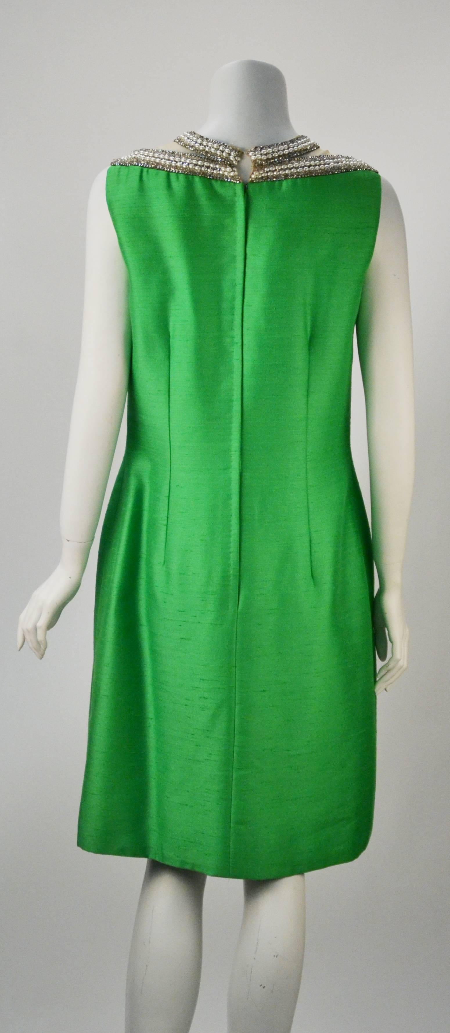 1960s Mr. Blackwell Custom Green Silk 2 Piece Dress and Jacket Ensemble For Sale 1