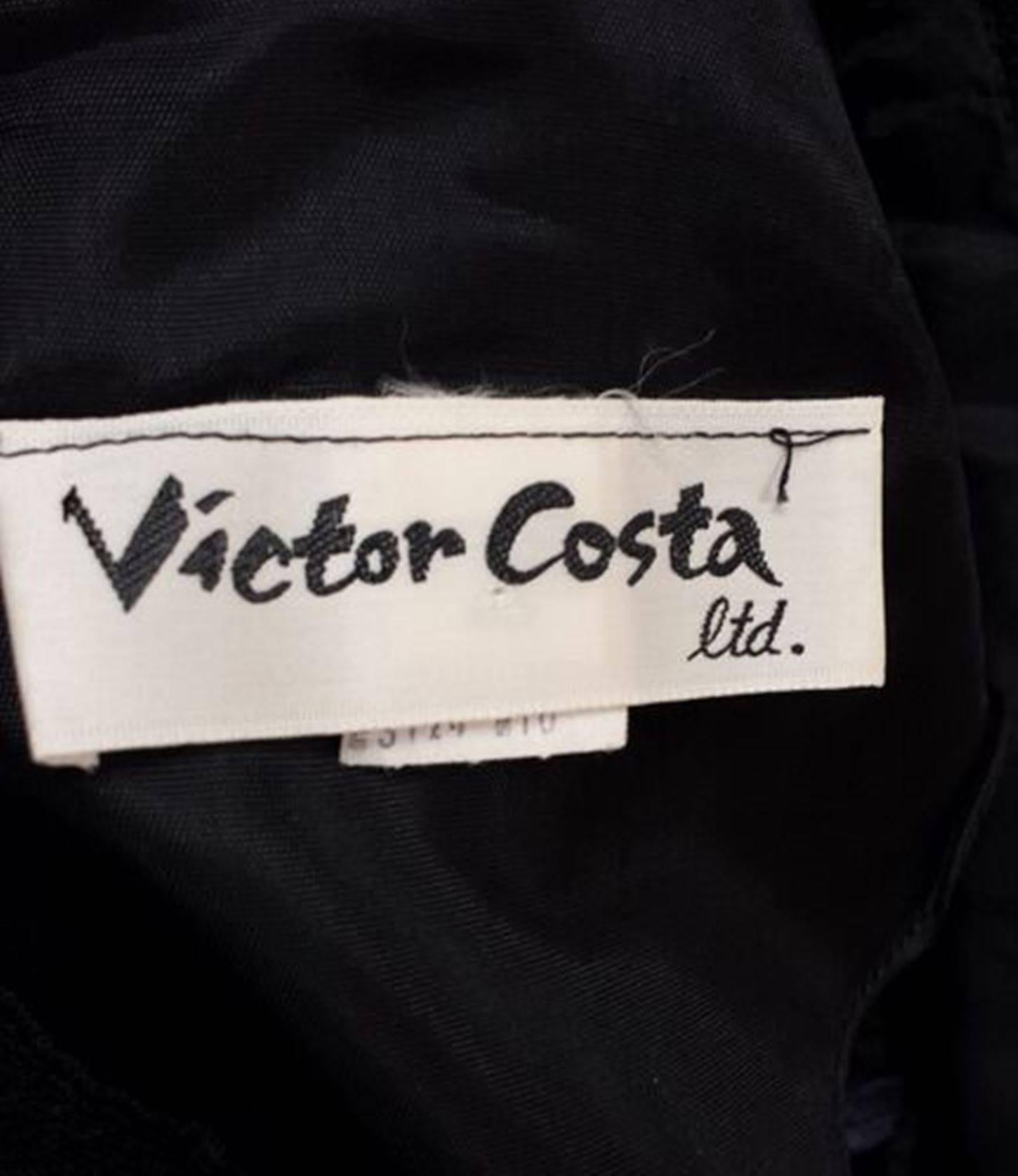 1970s Victor Costa LTD Black Lace Polka Dot Evening Dress  2