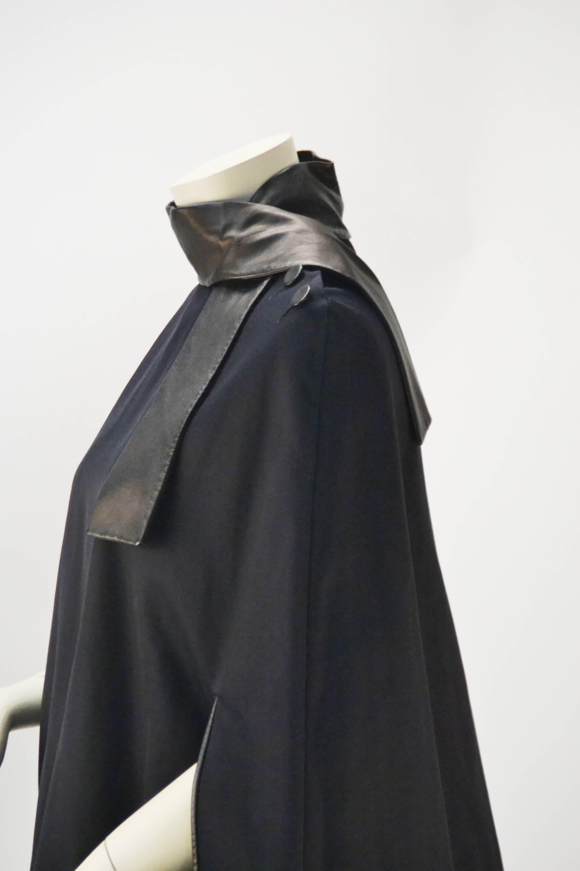 Women's 1990s Givenchy by Galliano Navy Leather and Wool Cape Ensemble For Sale