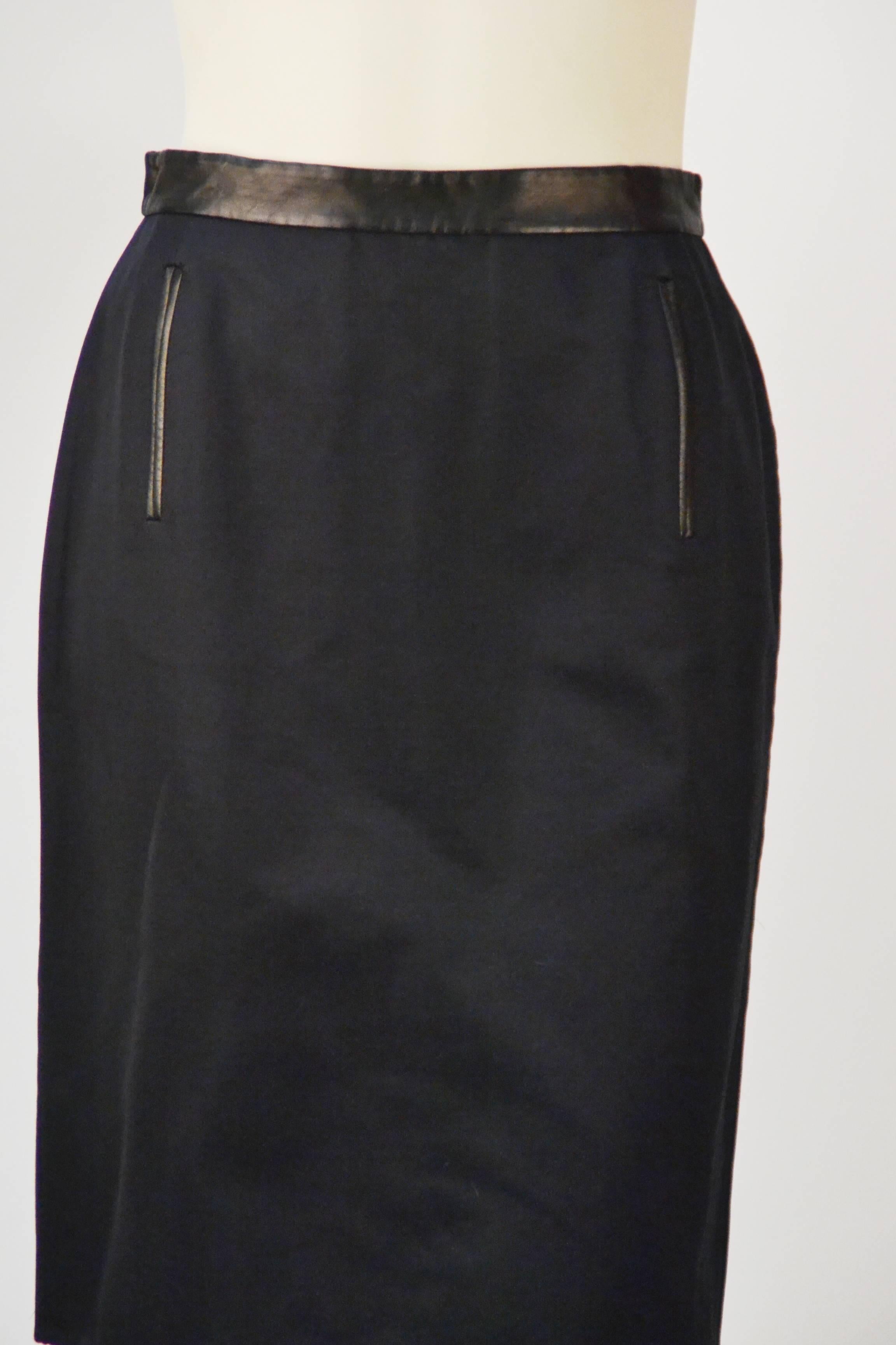 1990s Givenchy by Galliano Navy Leather and Wool Cape Ensemble For Sale 2