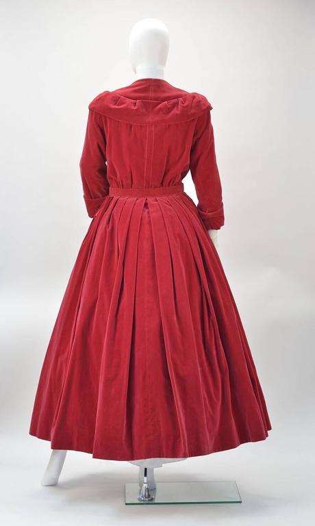 1950s Ysl For Dior Red Velvet On Front Dress 1950s Ysl For Dior Red Velvet On Front Dress In Good Condition