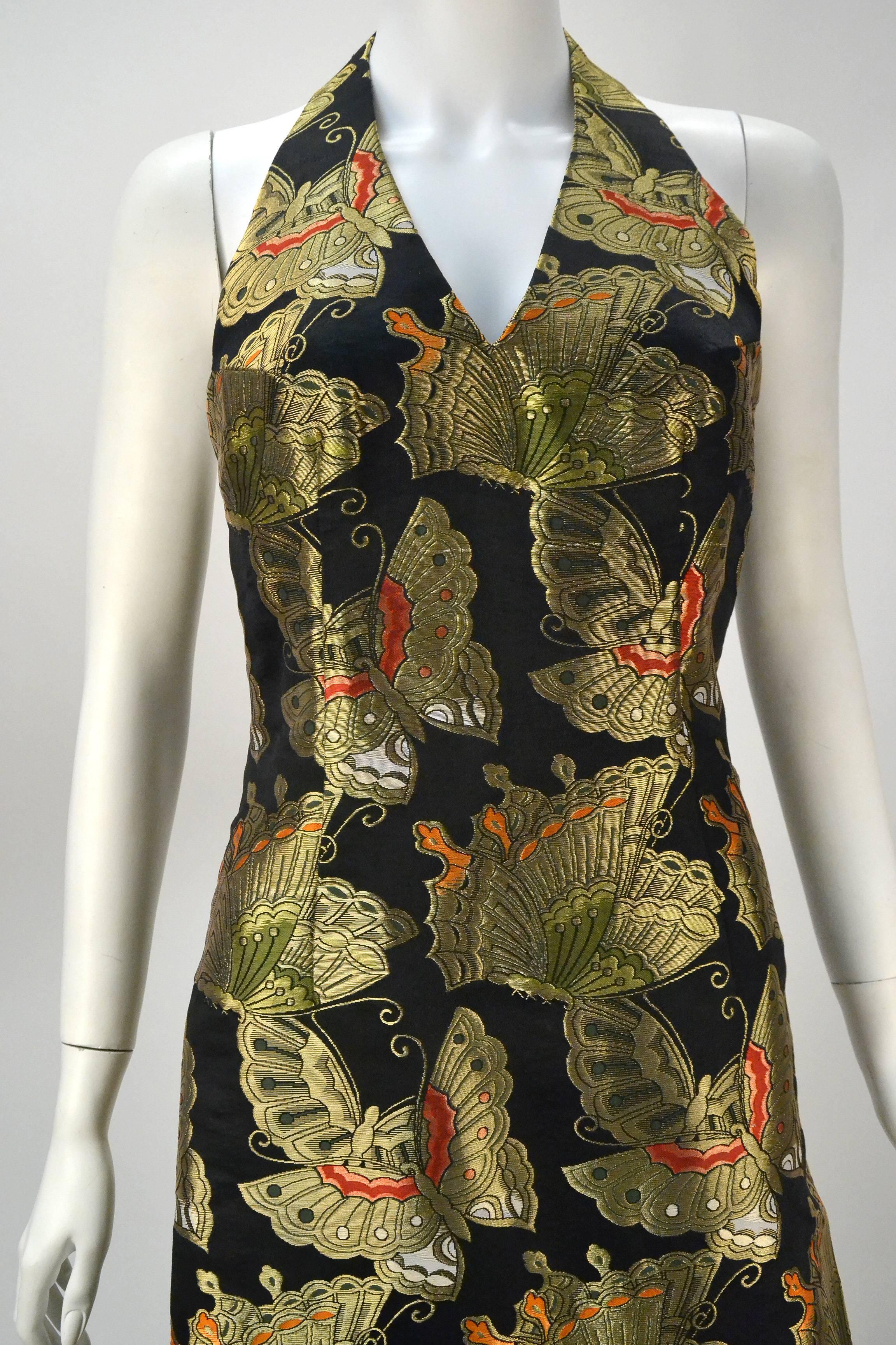Custom Asian Brocade Halter Dress, 1970s  In Excellent Condition For Sale In Houston, TX