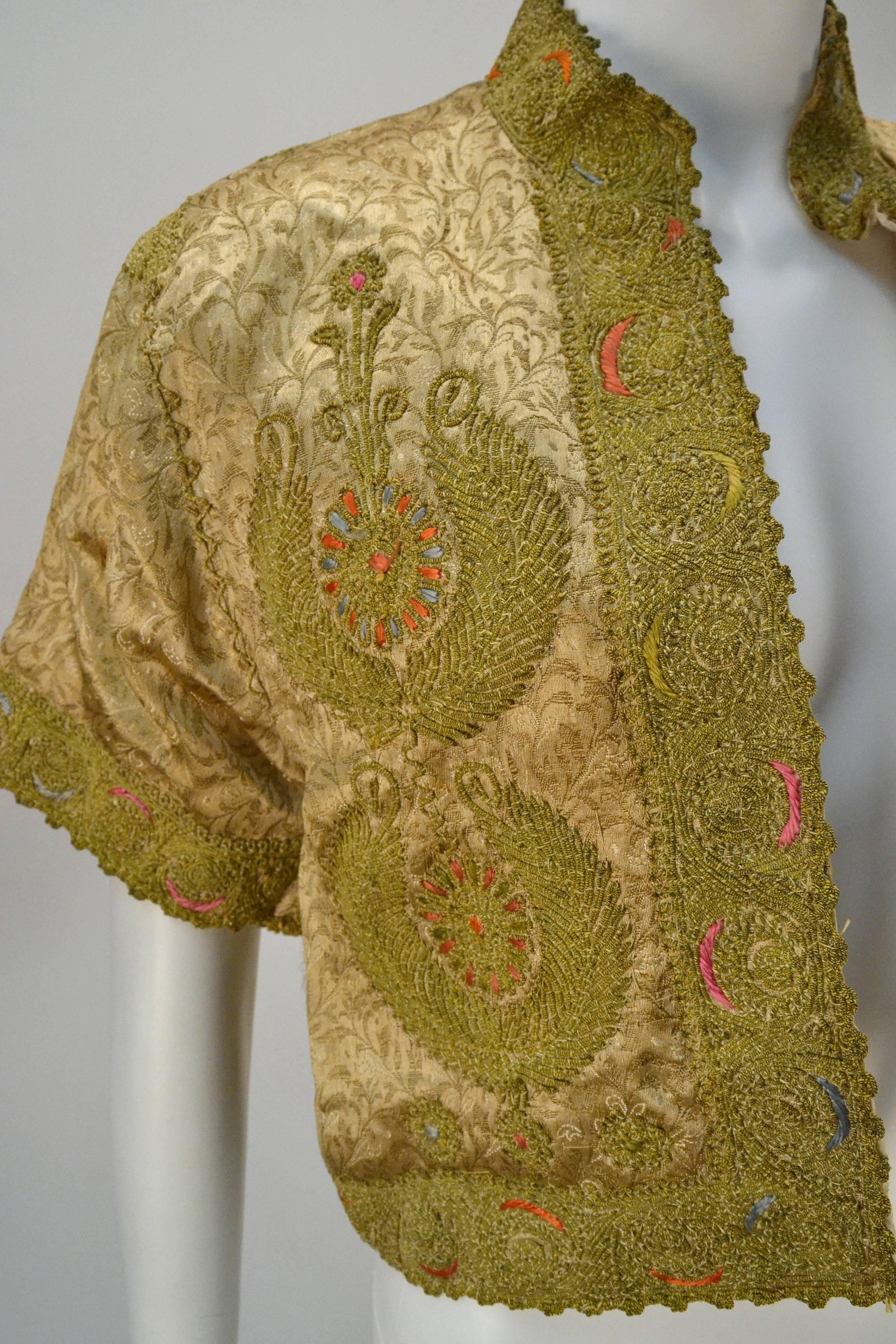 1950s Custom Vintage Embroidered Gold Silk Bolero/Jacket  In Good Condition In Houston, TX