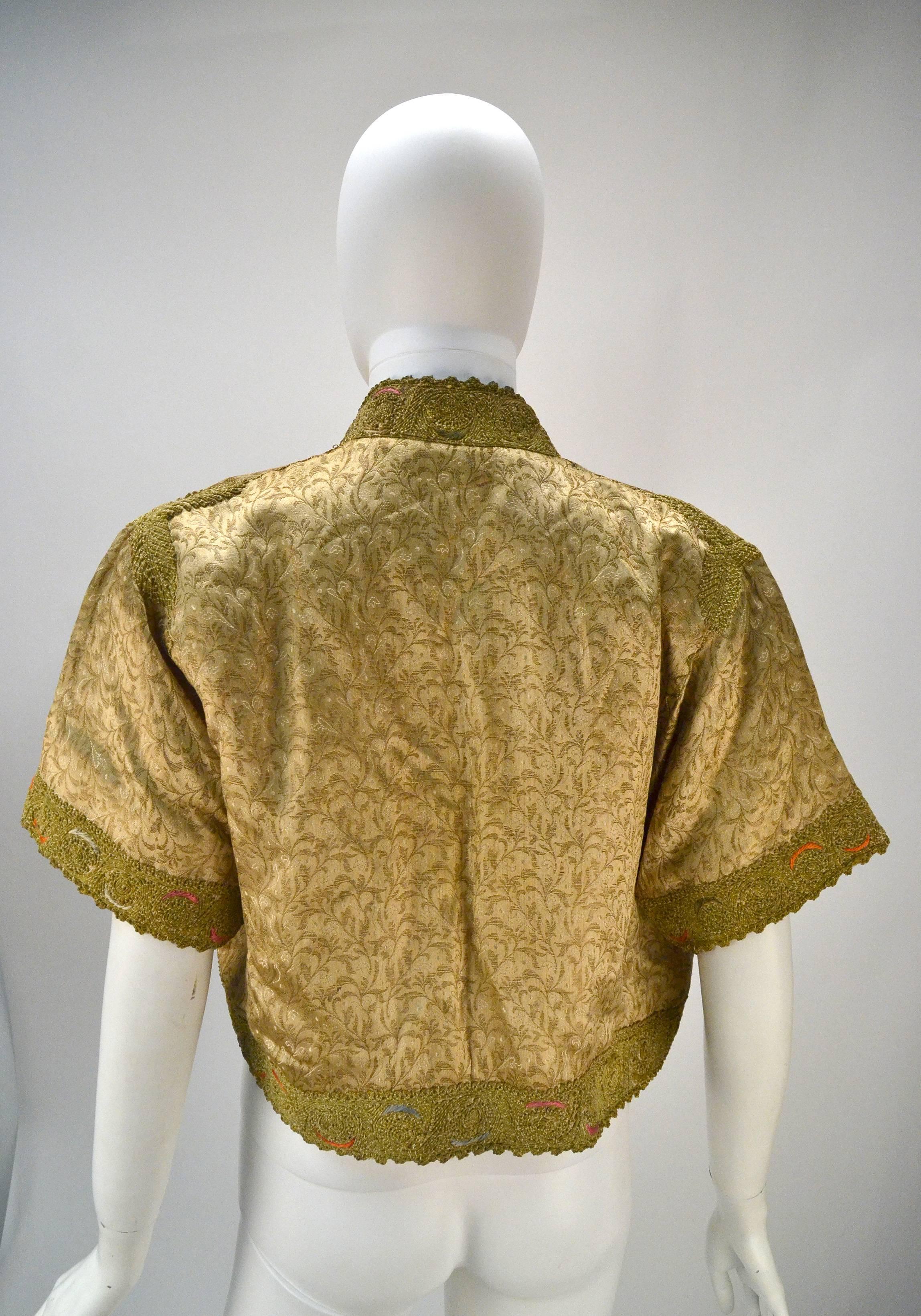 Brown 1950s Custom Vintage Embroidered Gold Silk Bolero/Jacket 
