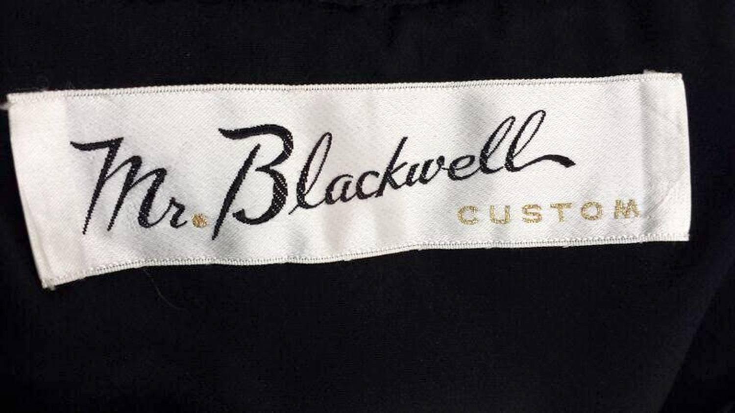 1960s Mr. Blackwell Custom Black Cocktail Dress with Trim  For Sale 2