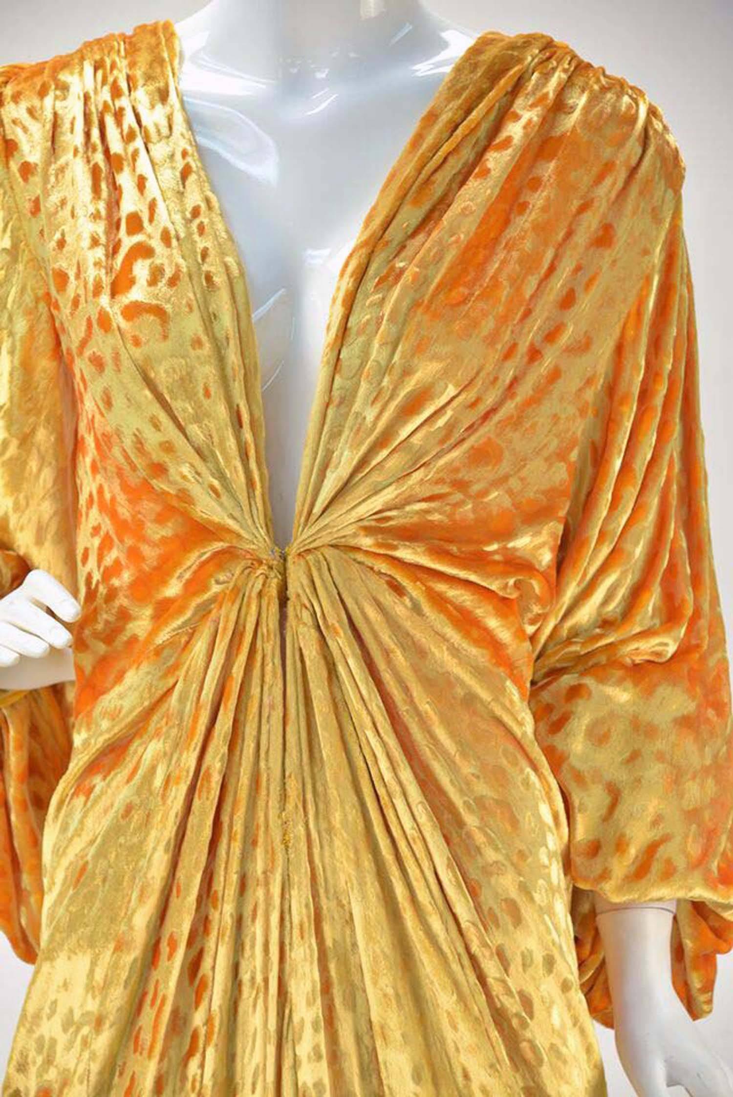 1980s Renato Balestra Attr. Goldenrod Ruched Velvet Gown In Good Condition In Houston, TX