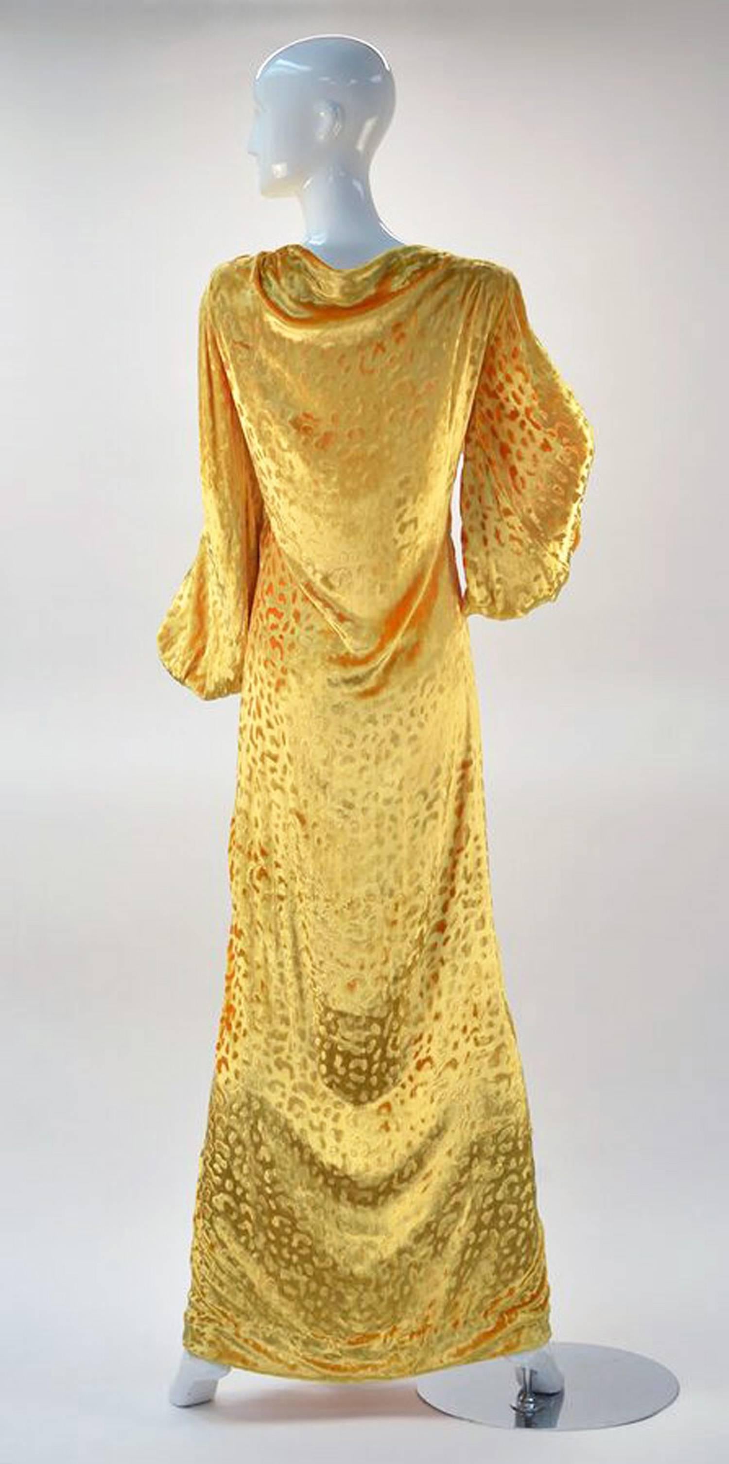 1980s Renato Balestra Attr. Goldenrod Ruched Velvet Gown 1