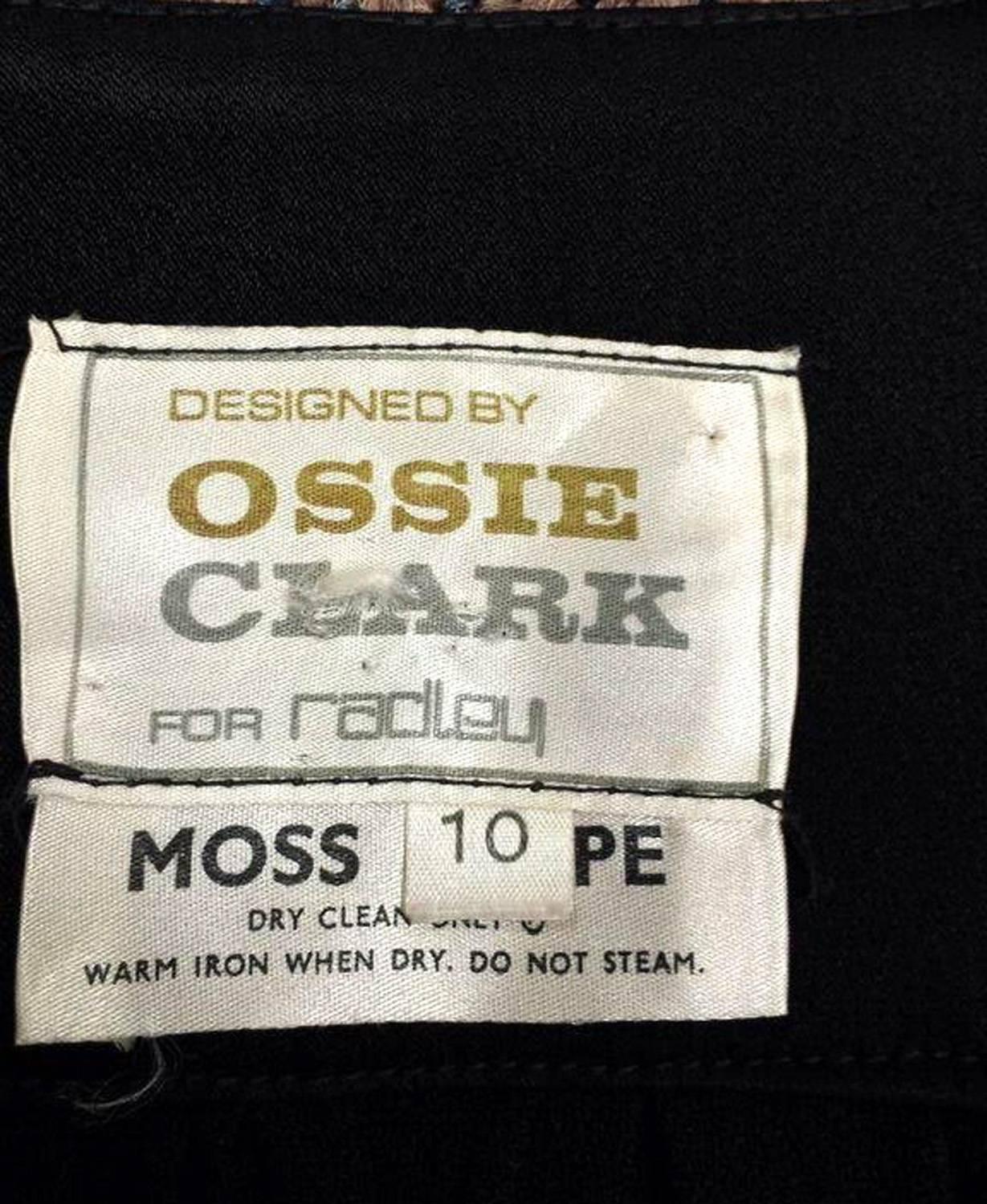 Ossie Clark for Radley Black Moss Crepe Plunge Dress, 1970s   2