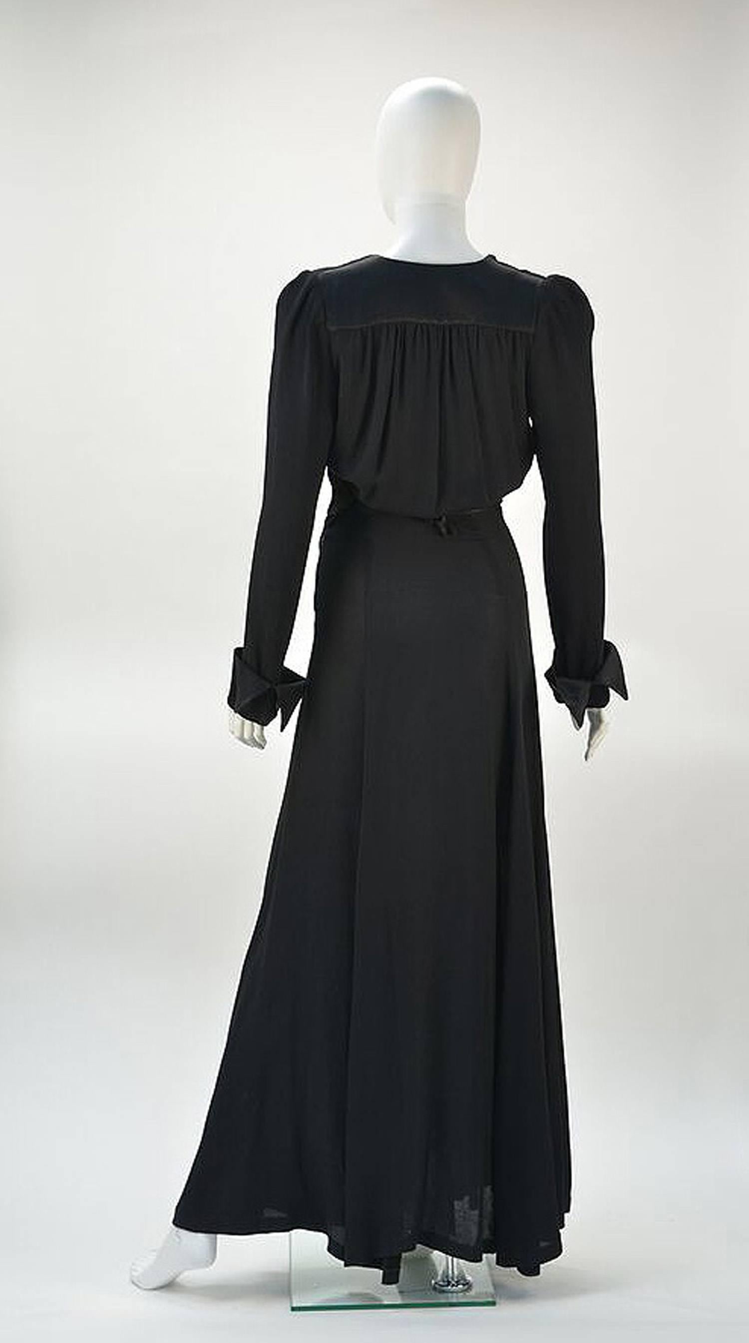 Ossie Clark for Radley Black Moss Crepe Plunge Dress, 1970s   In Good Condition In Houston, TX