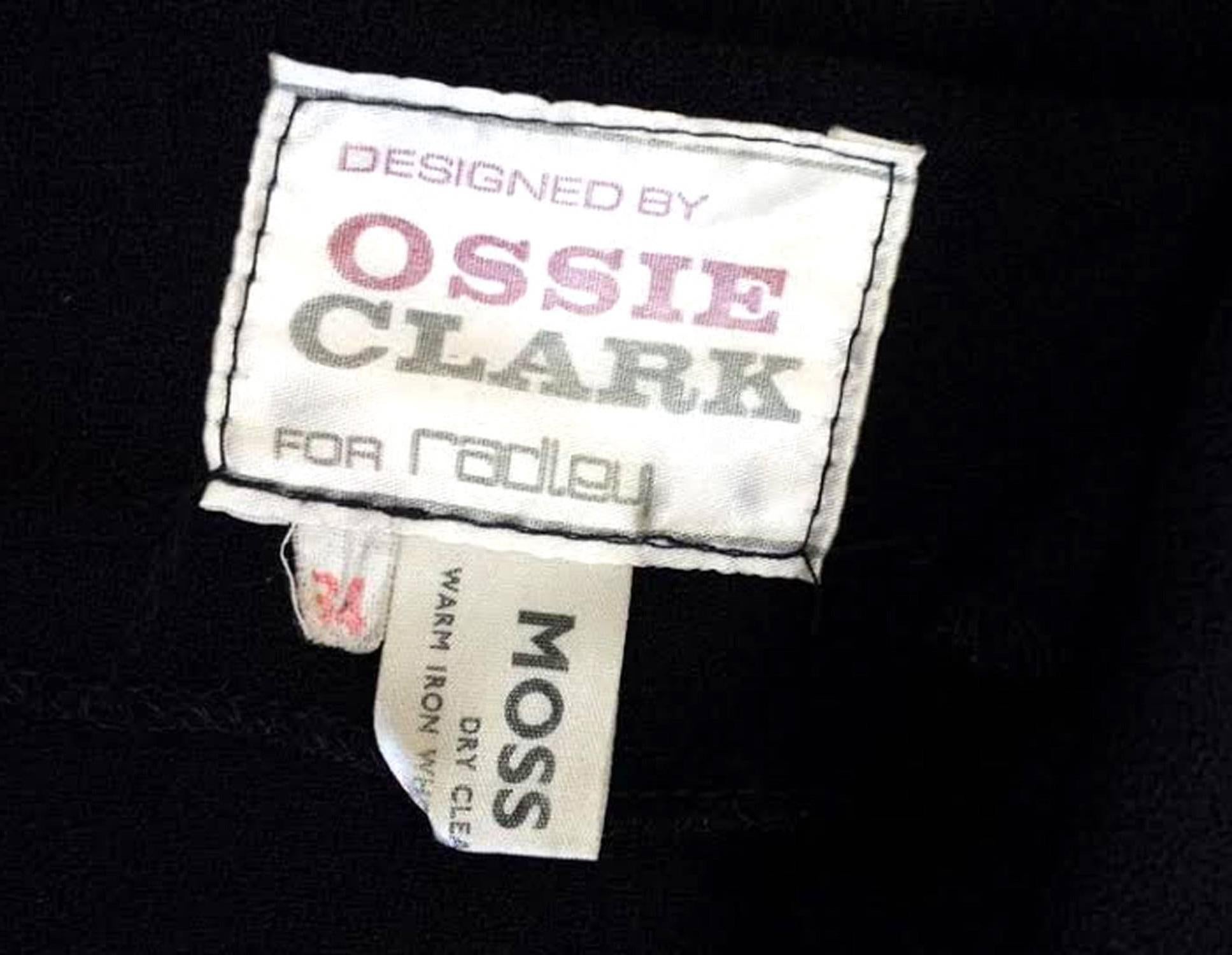 1970s Ossie Clark for Radley Black Moss High Collar Crepe Dress 3