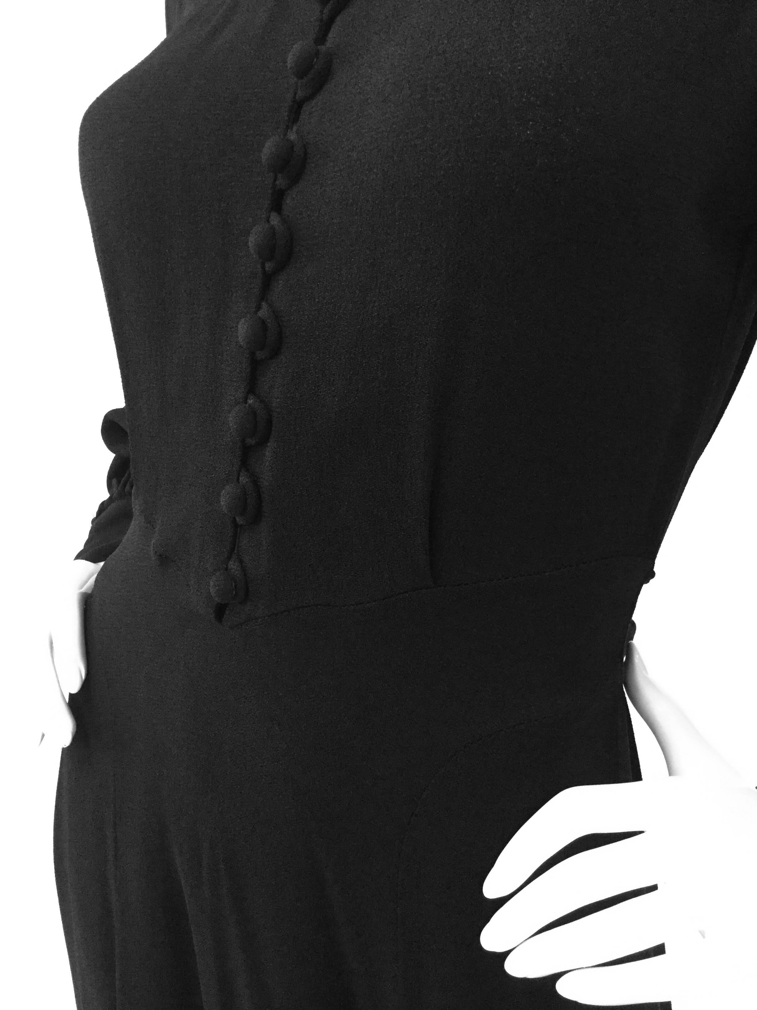 Women's 1970s Ossie Clark for Radley Black Moss High Collar Crepe Dress