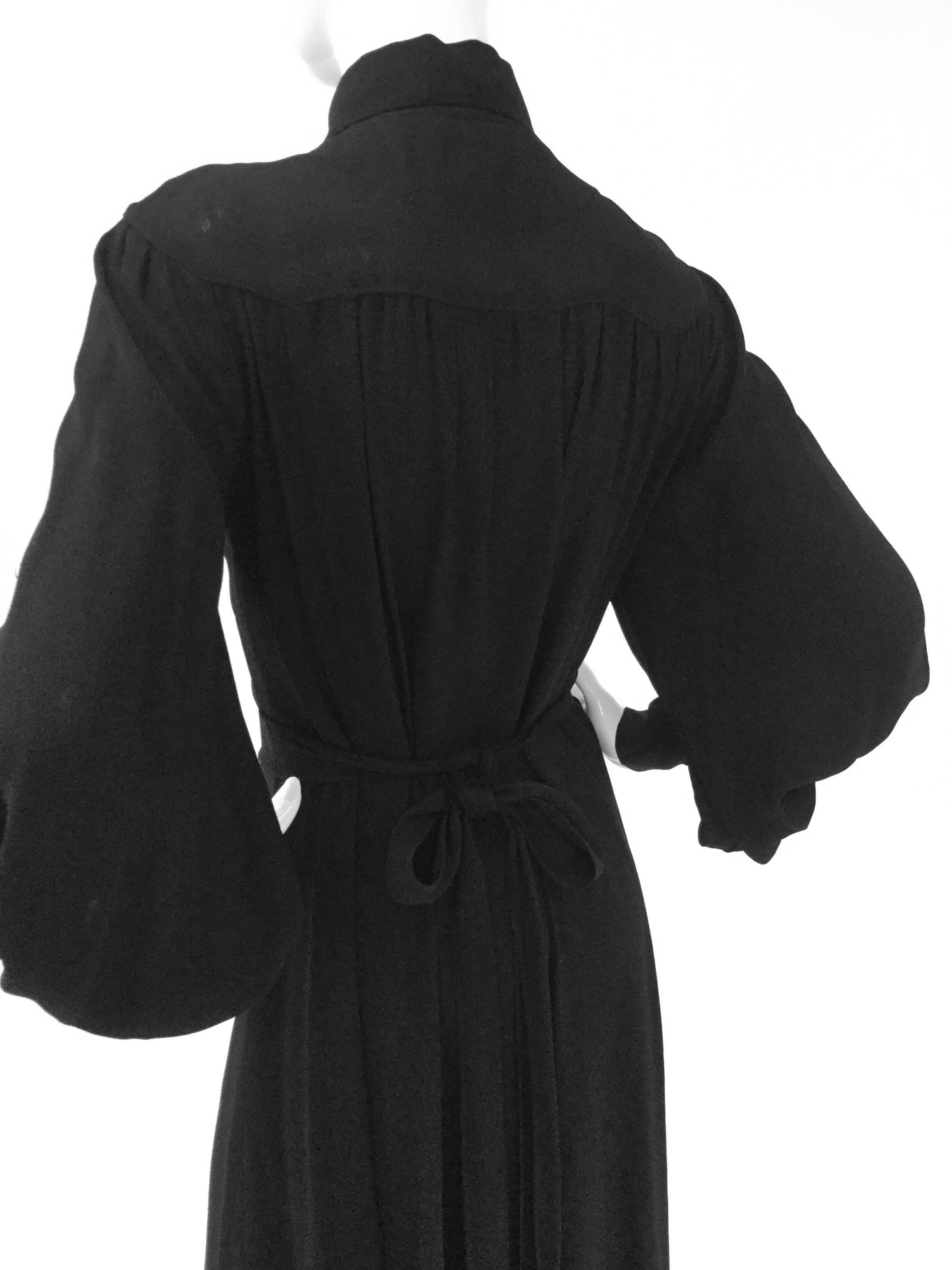 1970s Ossie Clark for Radley Black Moss High Collar Crepe Dress 2