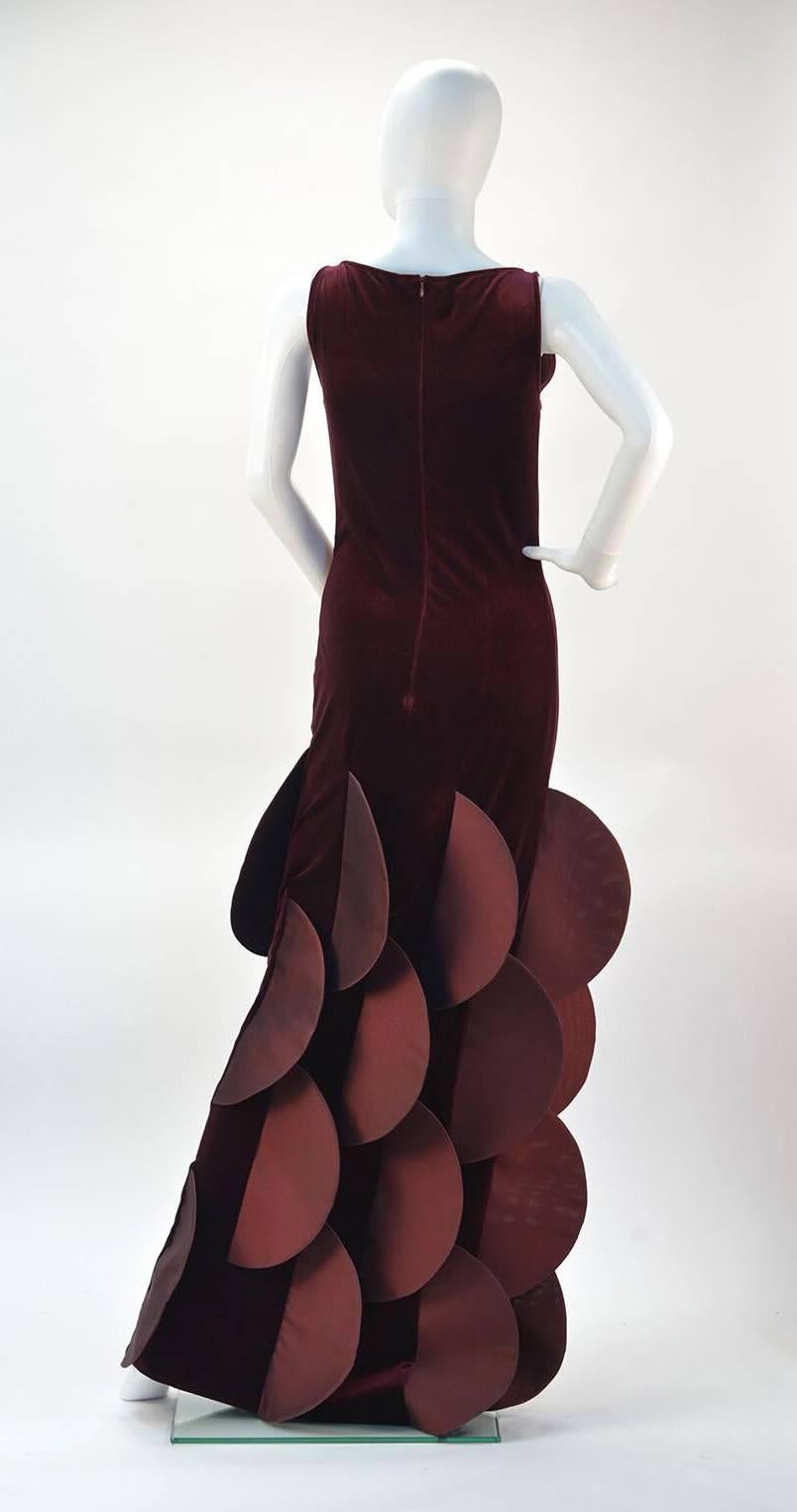 Black 1990s Pierre Cardin Evolution Burgundy Stretch Velvet Evening Gown