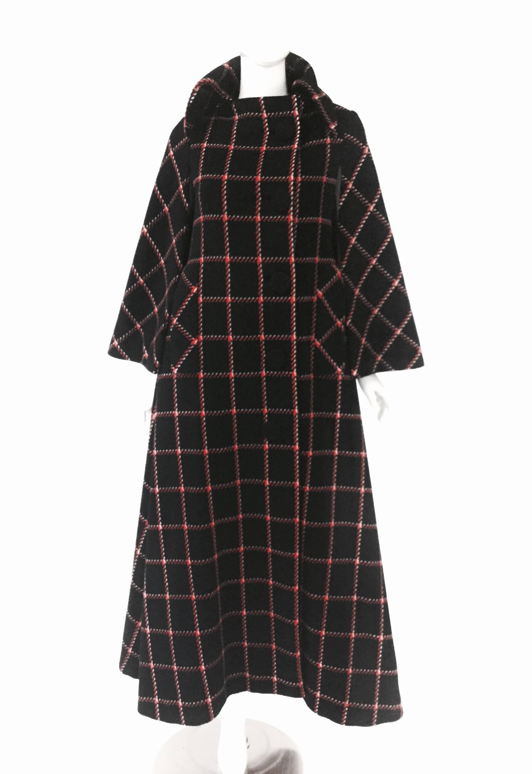 1970s Pauline Trigere Black and Red Plaid Wool Cape and Skirt For Sale ...