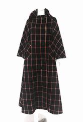 1970s Pauline Trigere Black and Red Plaid Wool Cape and Skirt