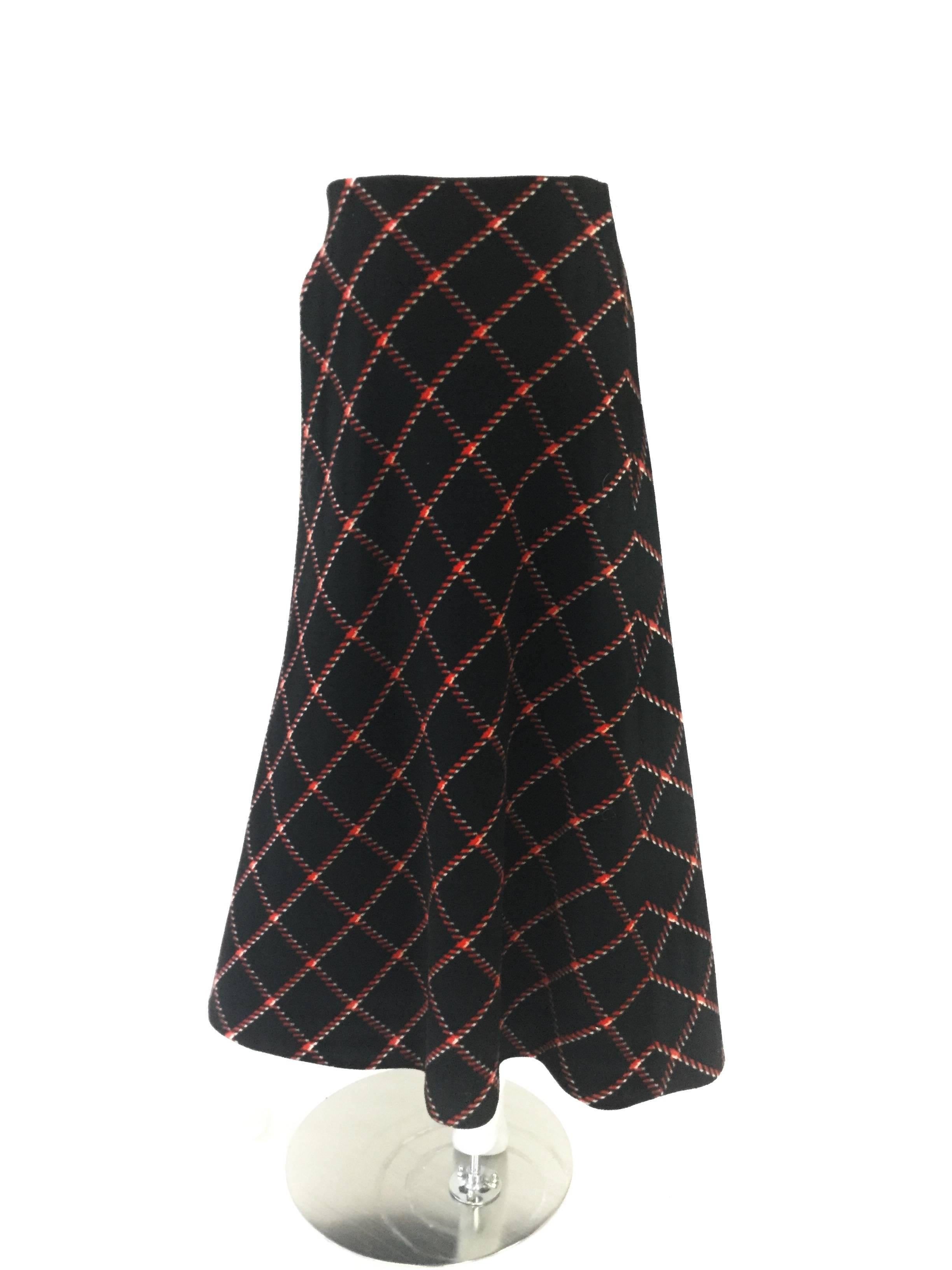 1970s Pauline Trigere Black and Red Plaid Wool Cape and Skirt For Sale 4