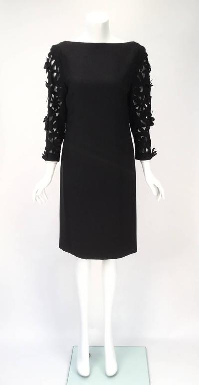 1970s Renato Balestra Black Dress with Floral Cutout Sleeves For Sale ...