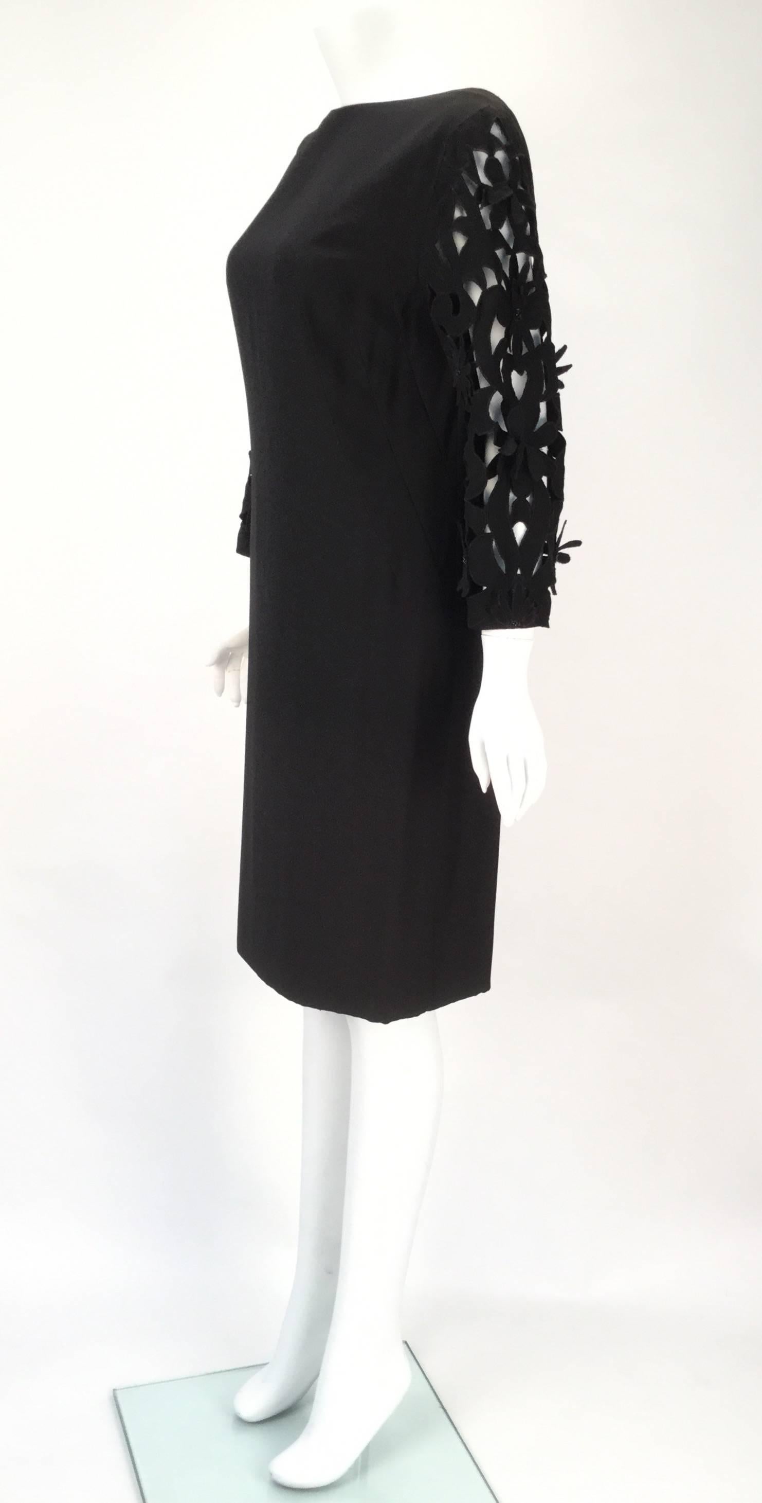 1970s Renato Balestra  Black  Dress with Floral Cutout Sleeves In Good Condition For Sale In Houston, TX