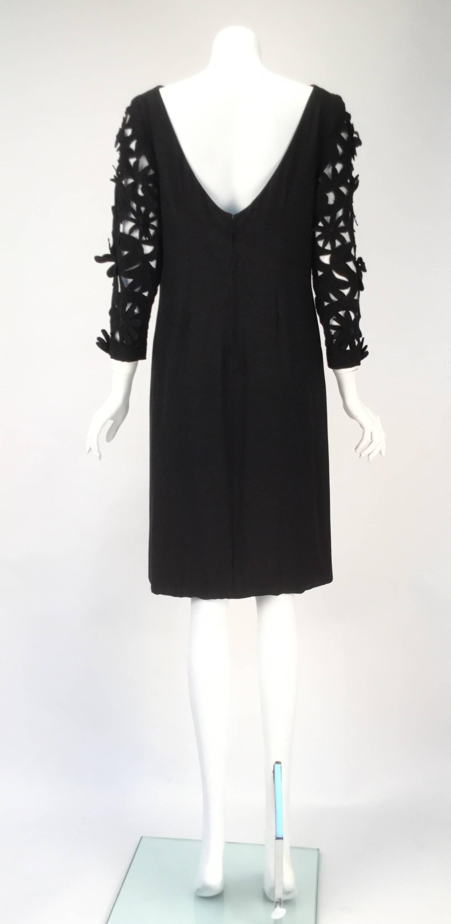 Women's 1970s Renato Balestra  Black  Dress with Floral Cutout Sleeves For Sale