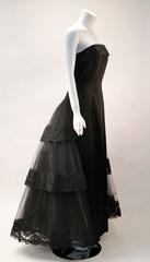 1990s Custom Black Satin Tulle & Lace Gown