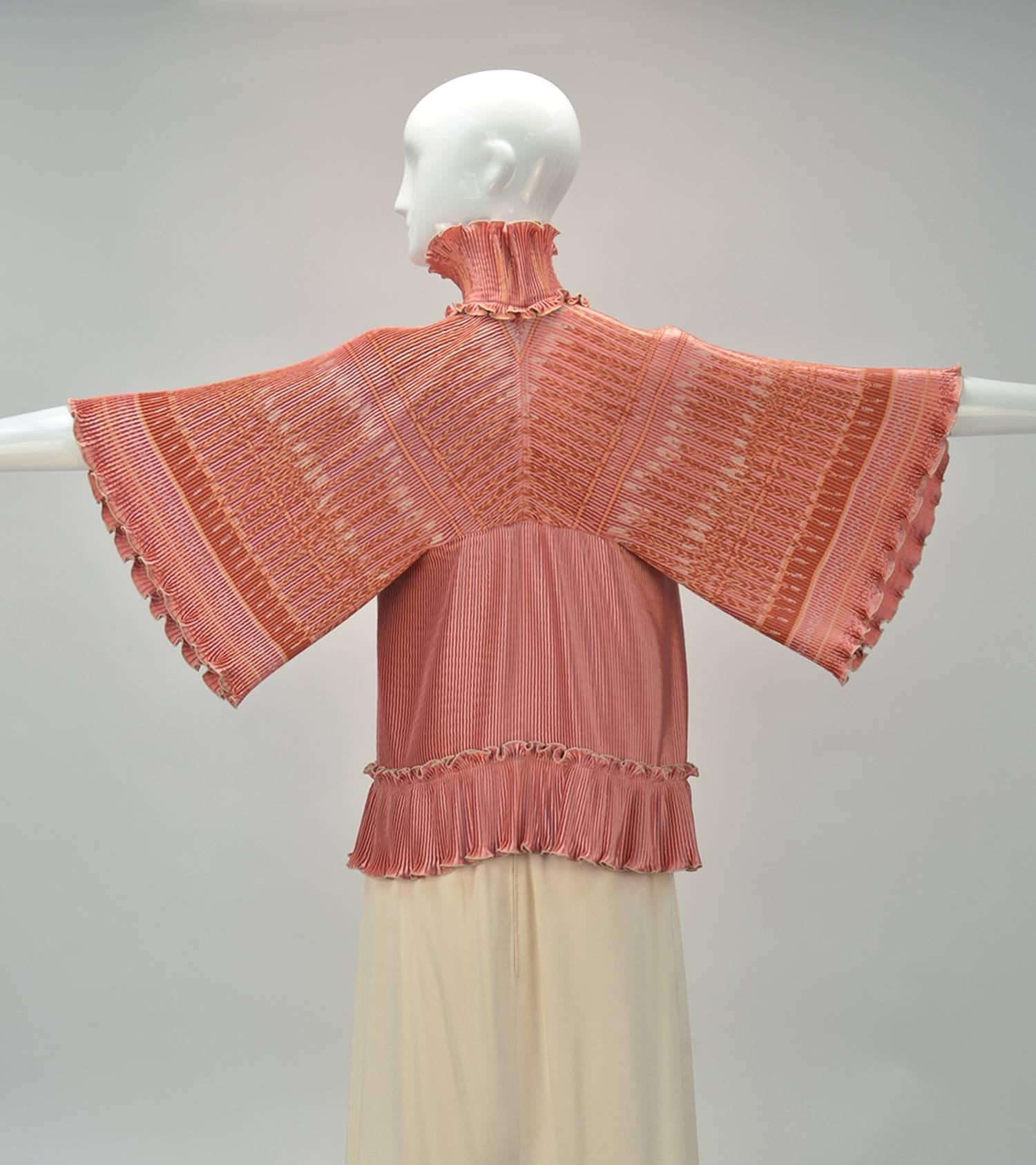 Women's 1970s Zandra Rhodes Hand Made Pleated Feather Print Jacket