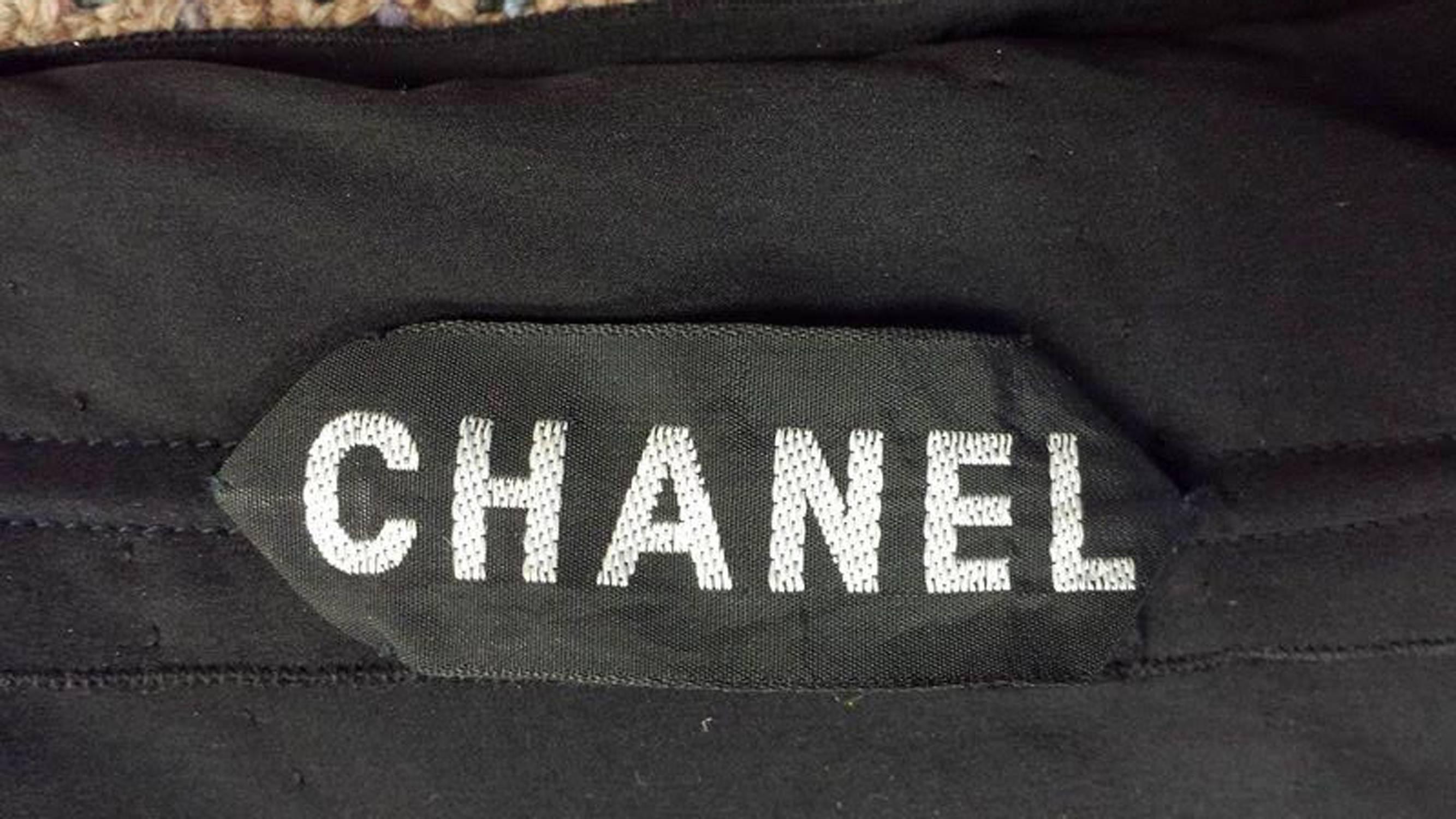 1970s Chanel Black Strapless Wool Crepe & Silk Satin Dress 16 For Sale 3