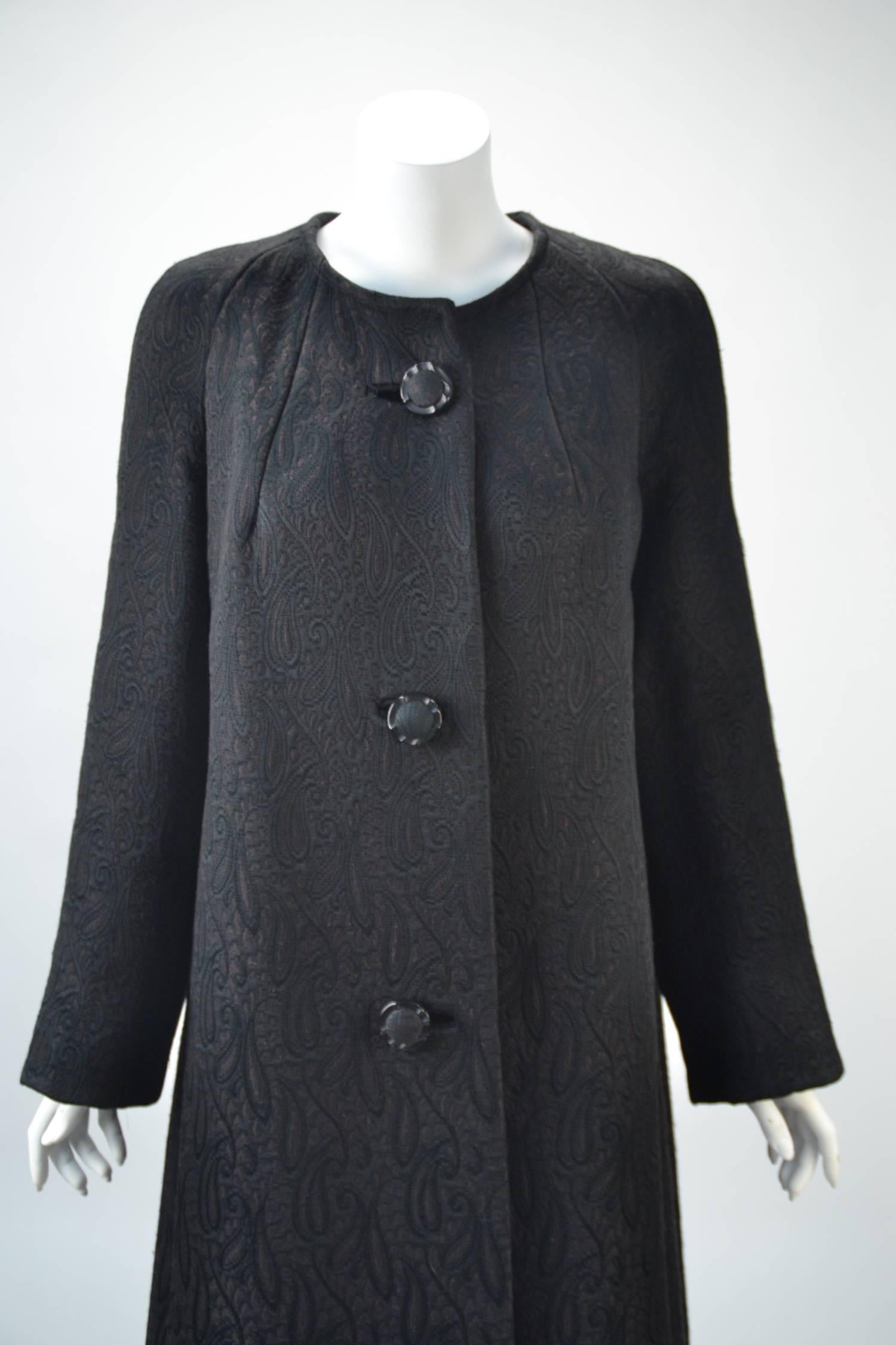 1960s Golet Black Matelasse Coat In Good Condition In Houston, TX