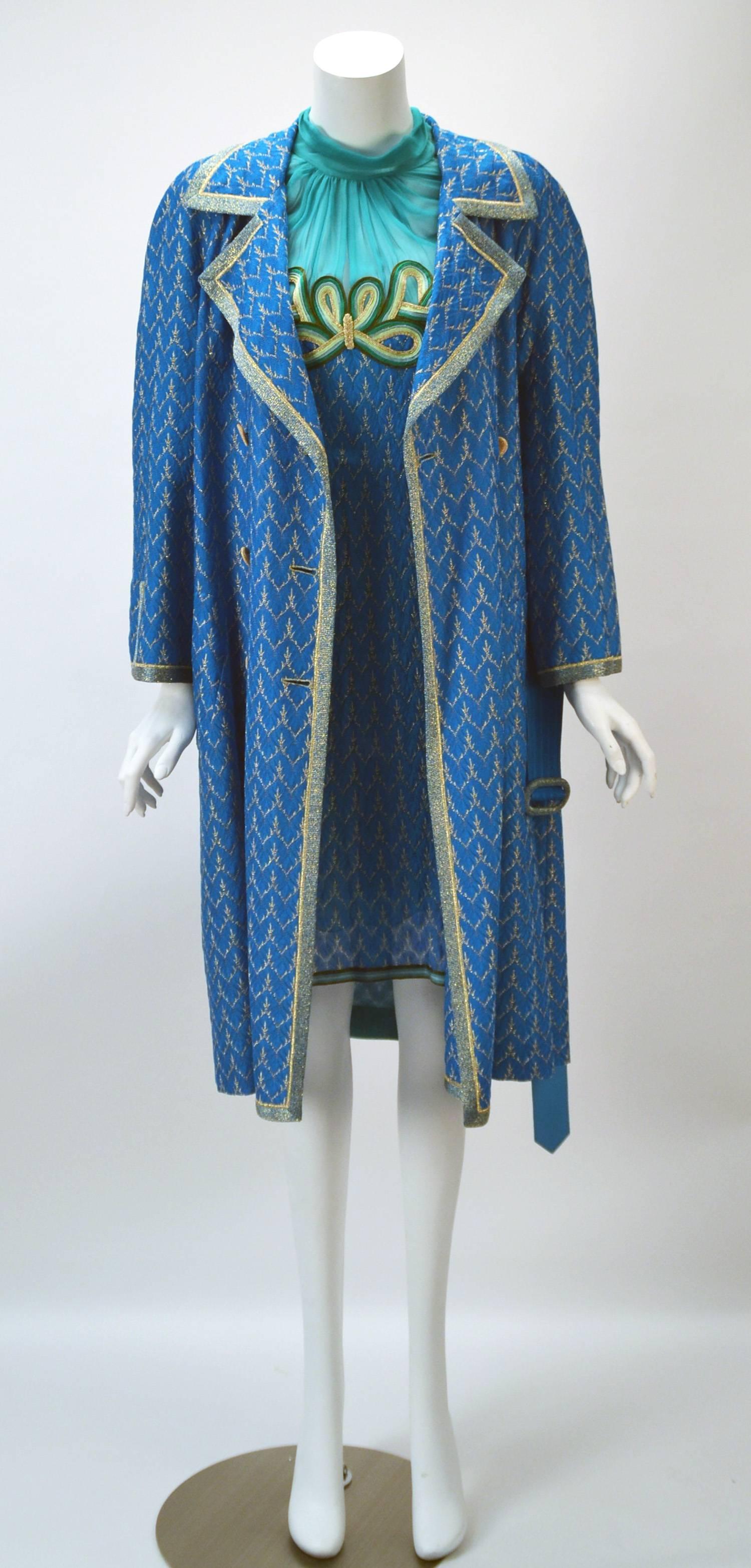 Blue 1960s Missoni Dress and Coat Ensemble For Sale