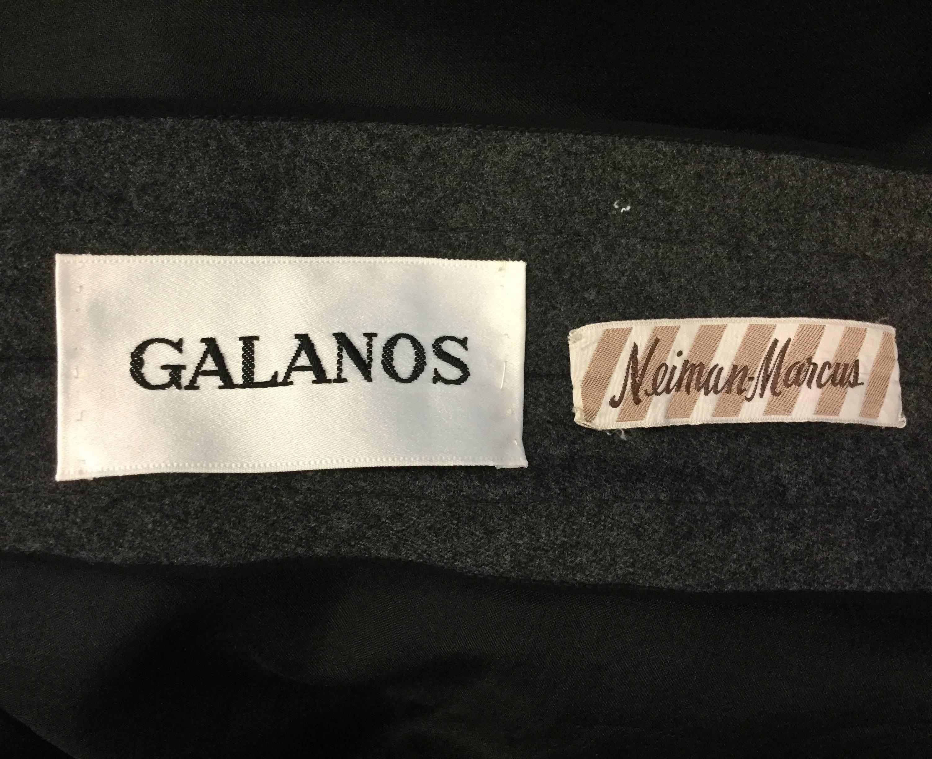 1970s Galanos Rhinestone and Beaded Grey Wool Evening Dress  1