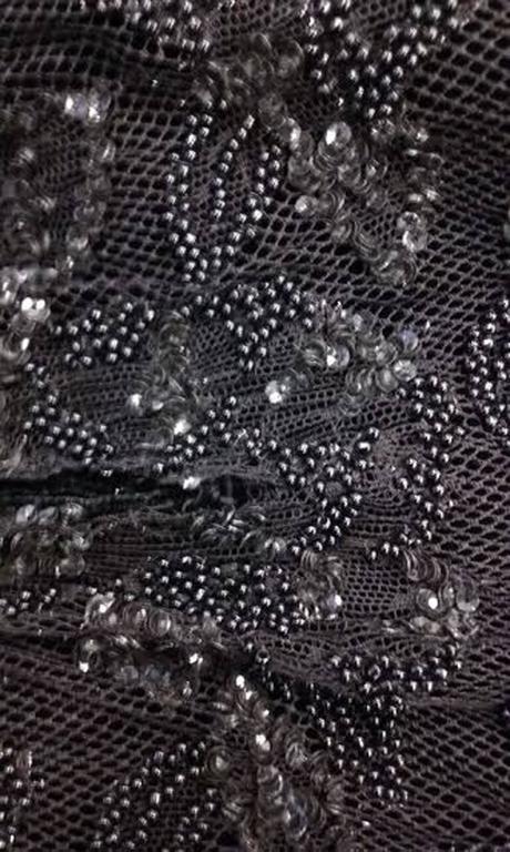 1980s Custom Black Sheer Back Beaded Velvet Flapper Dress For Sale at ...