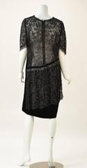 1980s Custom Black Sheer Back Beaded Velvet Flapper Dress