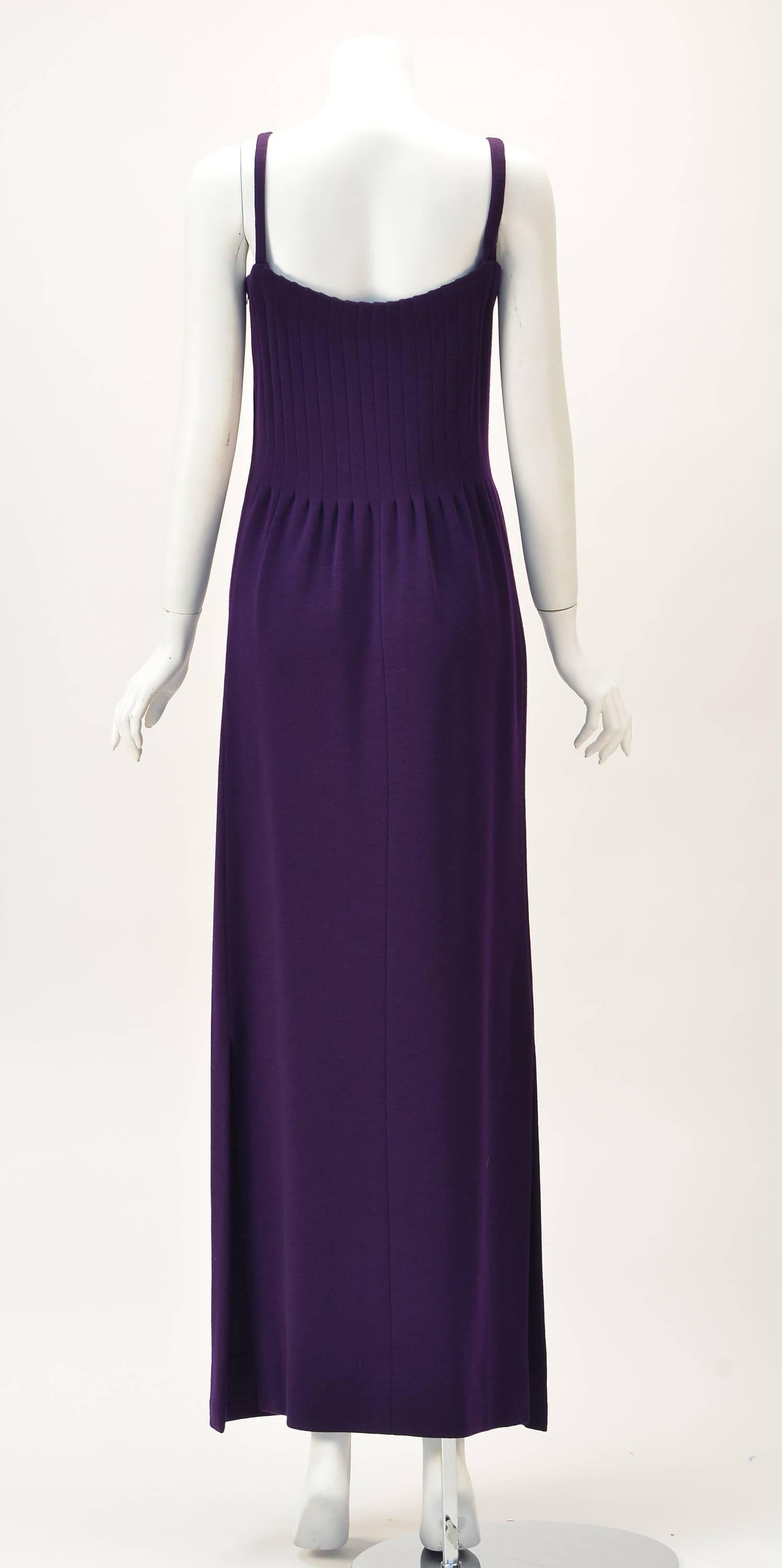 Women's 1980s Pauline Trigere Purple Dress and Fur Trimmed Cape