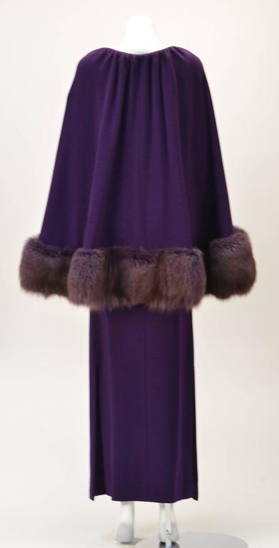 1980s Pauline Trigere Purple Dress and Fur Trimmed Cape at 1stDibs