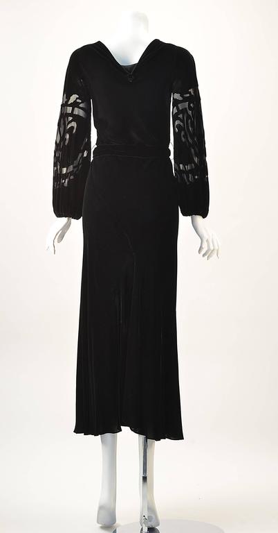 Larry Aldrich Black Velvet Midi Dress with Silk Burnout Sleeves XS ...