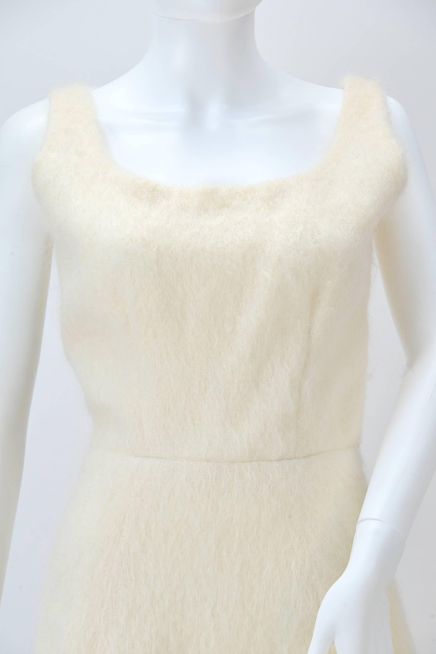 1990s Custom Winter White Mohair Dress In Good Condition In Houston, TX