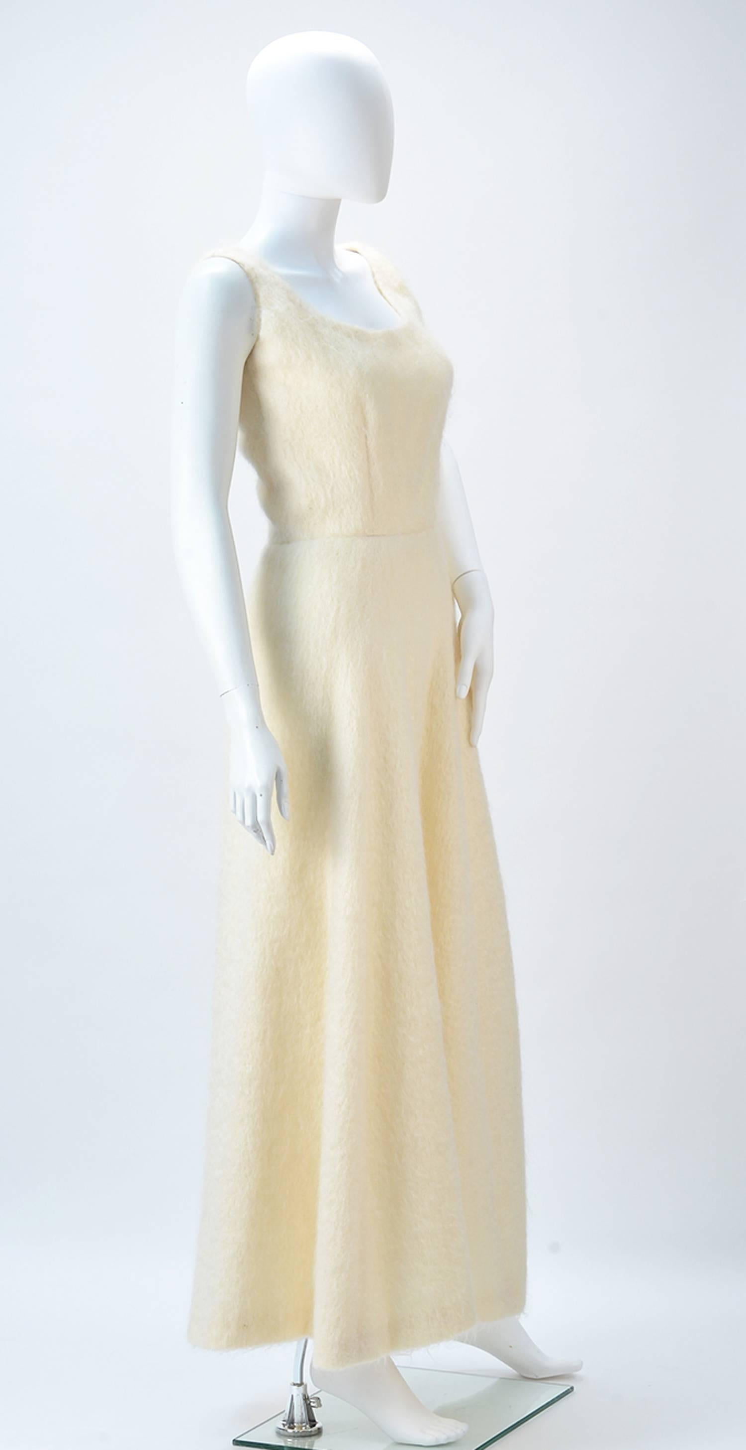 Beige 1990s Custom Winter White Mohair Dress