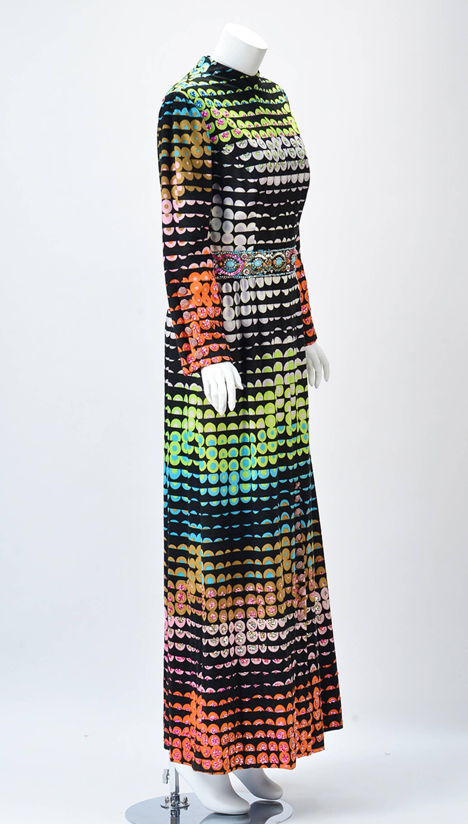Lively Valentina Ltd. pixelated print multi color dress. Wonderful 1960's piece that is so now and speaks for the future. Can be worn all four seasons for date night and parties! Mrs. Couture has collected for over 35 years and has never seen