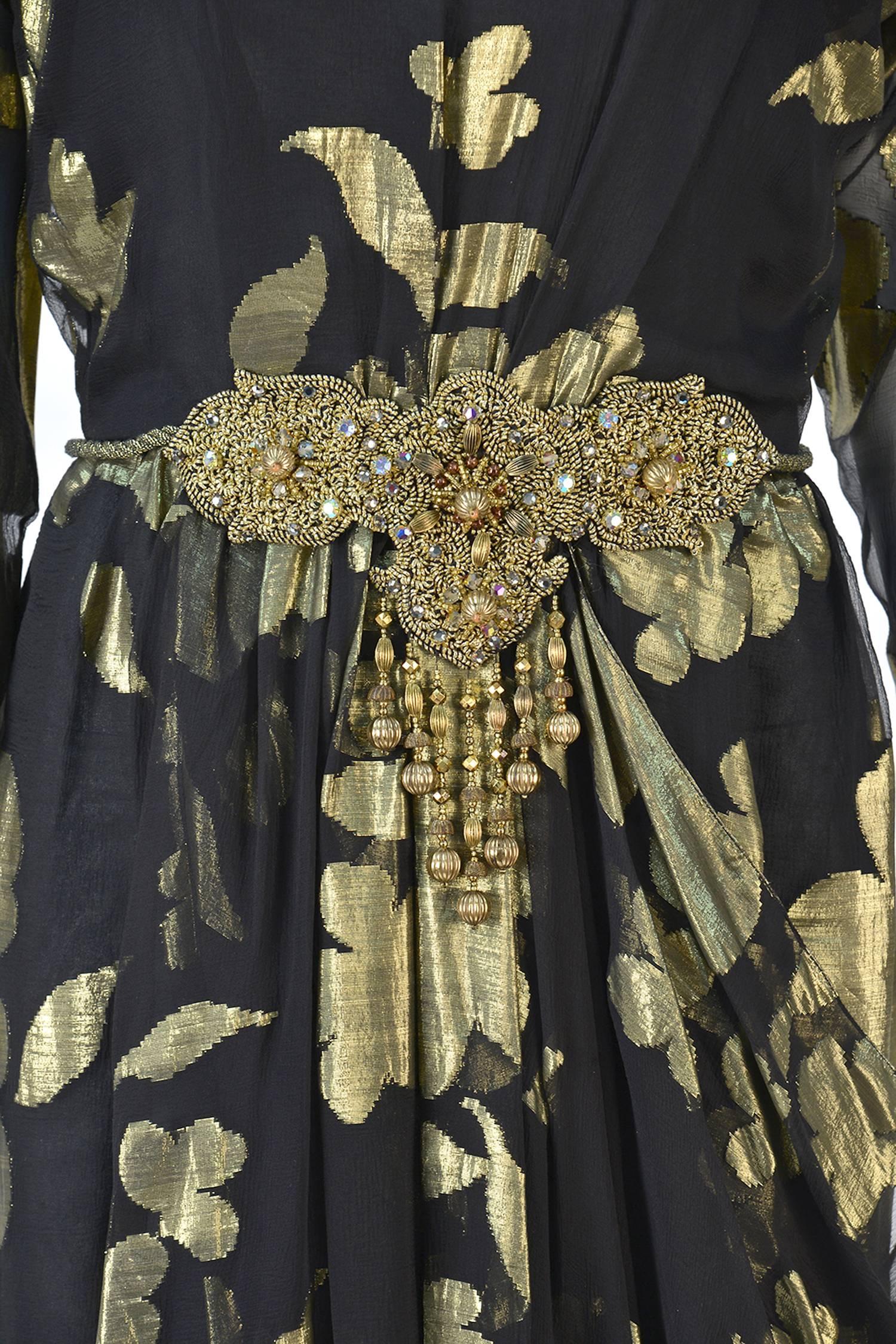 1970s Oscar de la Renta Abstract Floral Metallic Dress Ensemble 3
