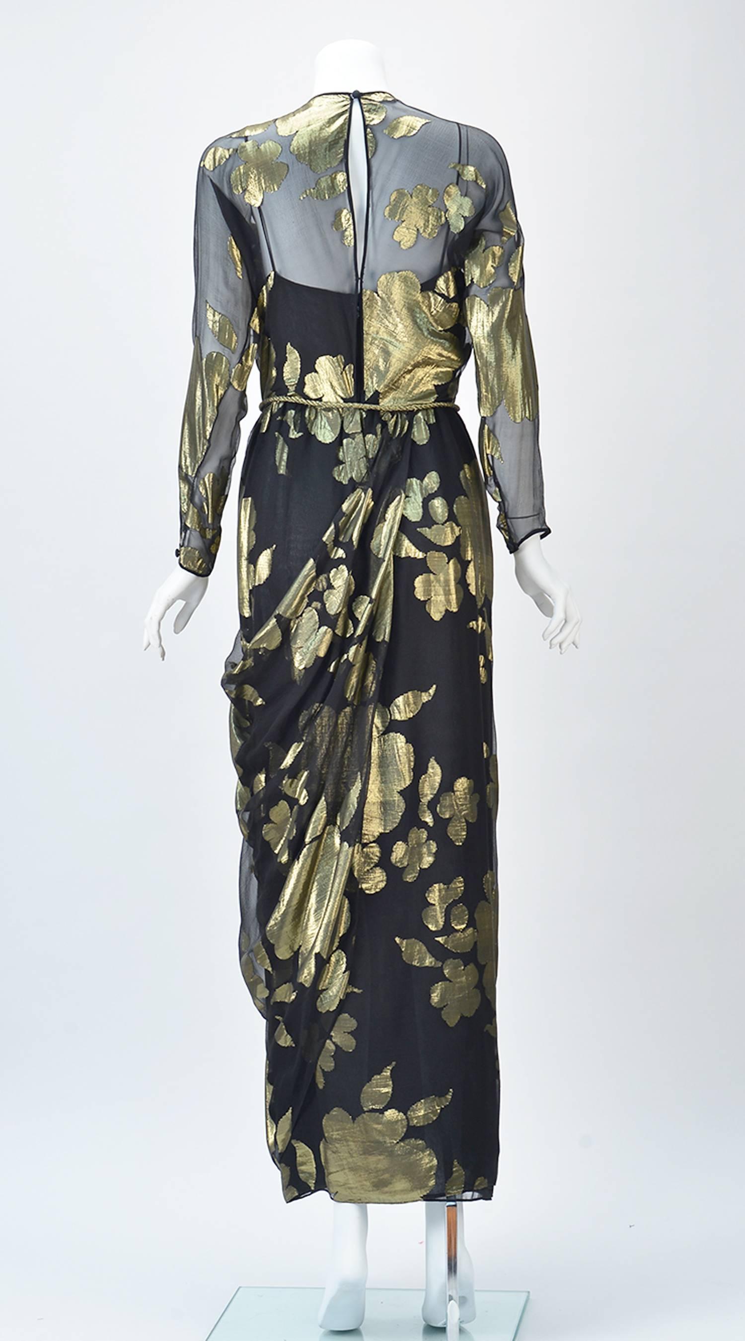 Women's 1970s Oscar de la Renta Abstract Floral Metallic Dress Ensemble